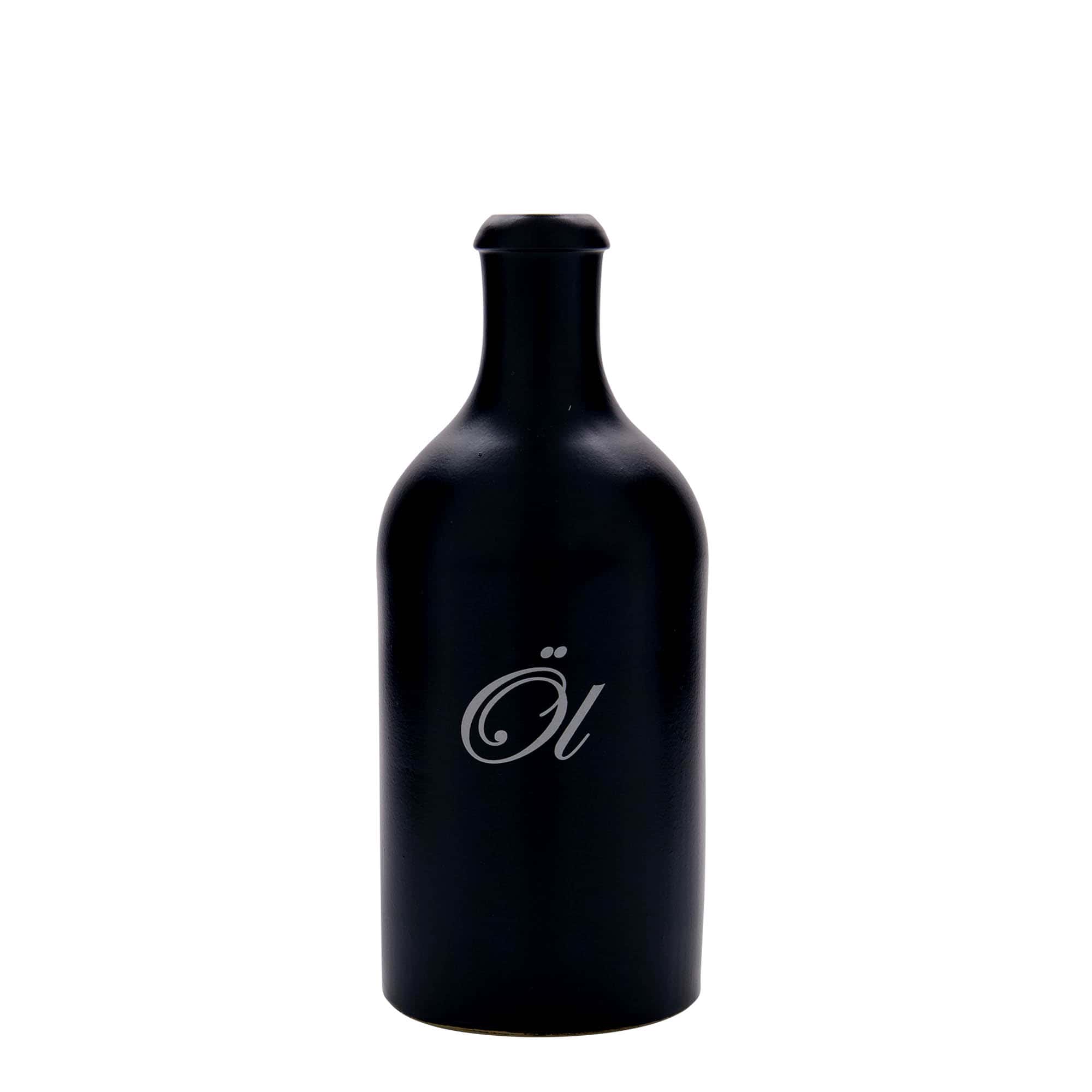 Hliněný džbán 500 ml, motiv: Olej, keramika, černý, uzávěr: korek