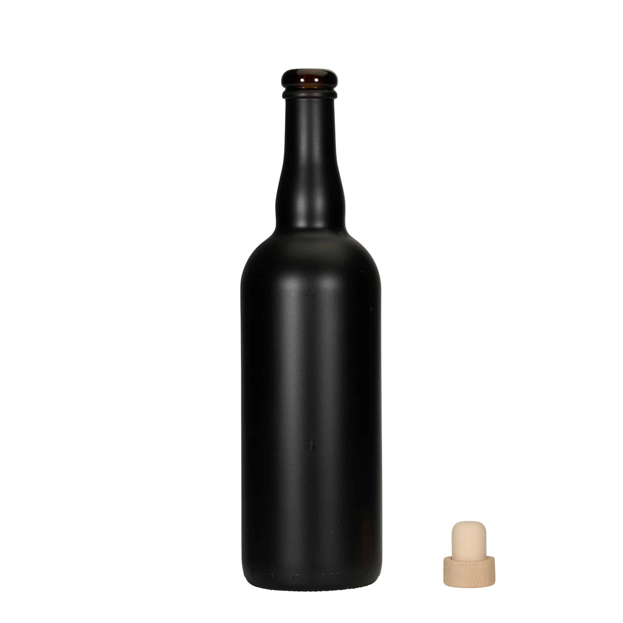 750 ml pivní láhev Belgie, sklo, černá, hrdlo: korek