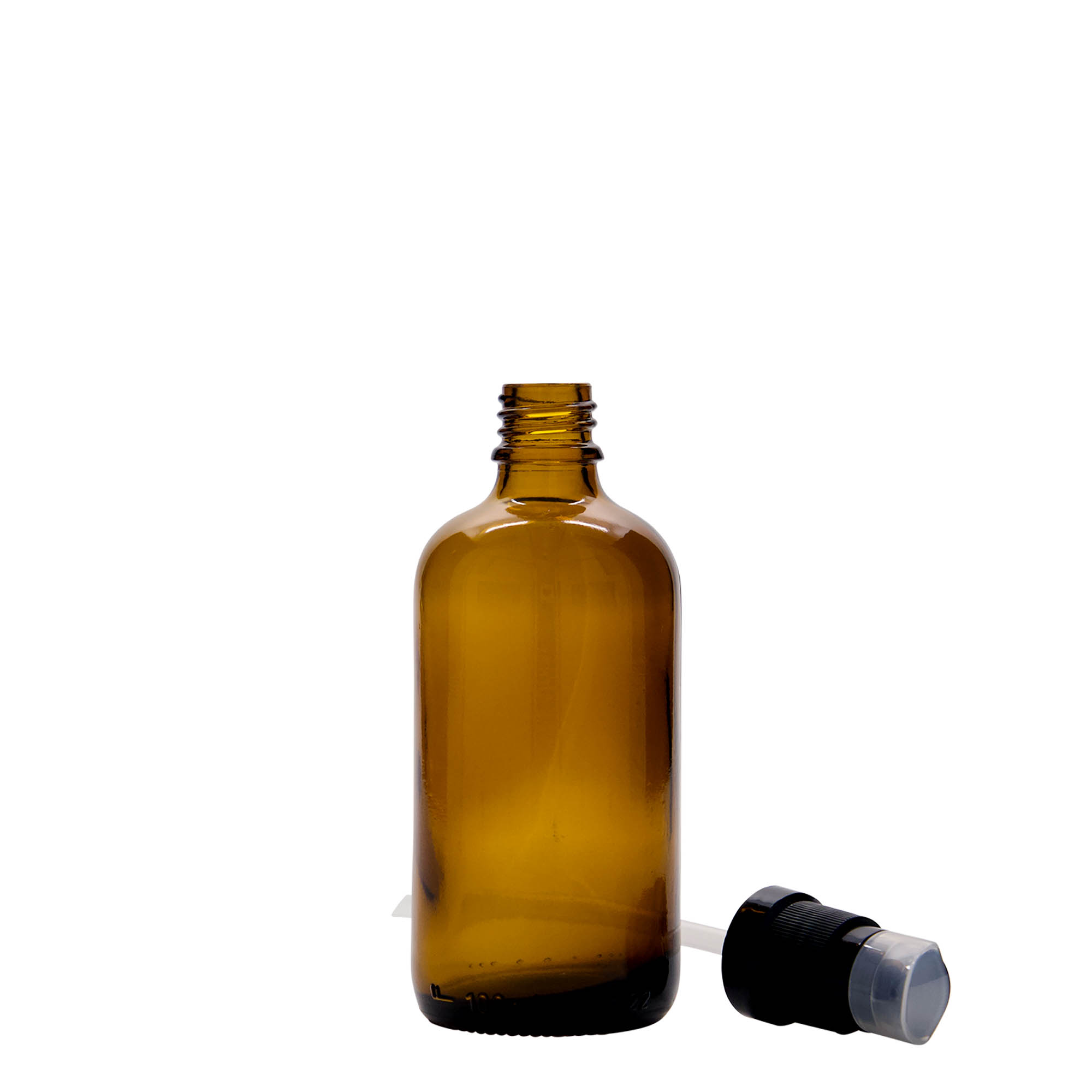 100 ml lékovka s dávkovačem na lotion, sklo, hnědá, hrdlo: DIN 18