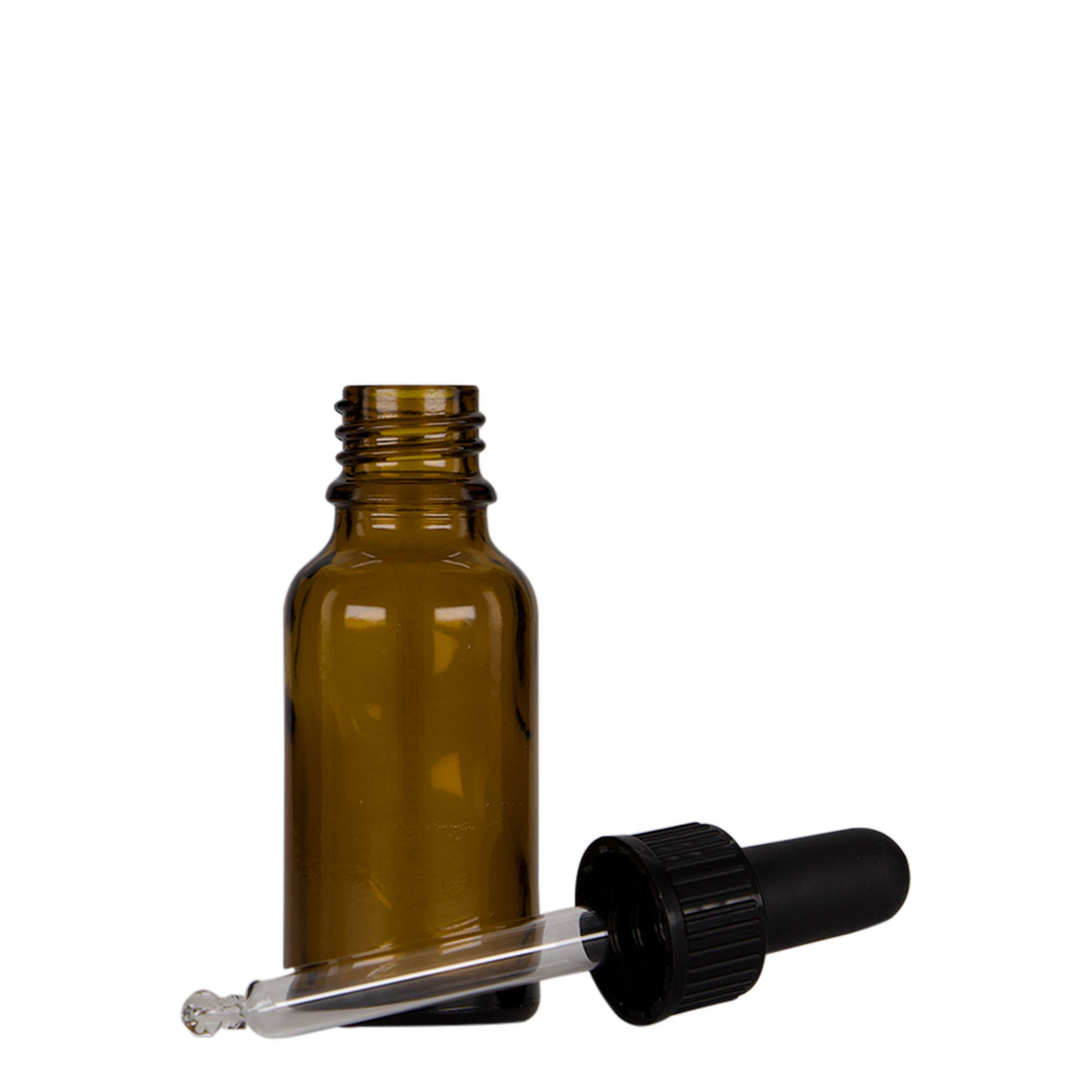 20 ml lahvička s kapátkem, lékařská, sklo, hnědo-černá, hrdlo: DIN 18
