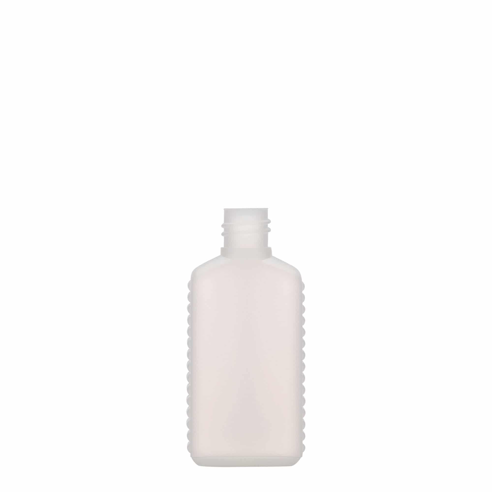 Kanystr 50 ml, úzké hrdlo, hranatý, plast HDPE, přírodní, uzávěr: DIN 18