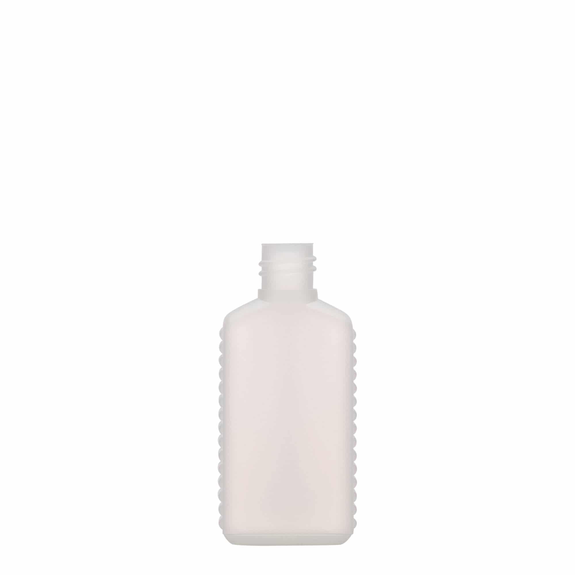 50 ml kanystrová láhev s úzkým hrdlem, obdélníková, HDPE plast, přírodní, hrdlo: DIN 18