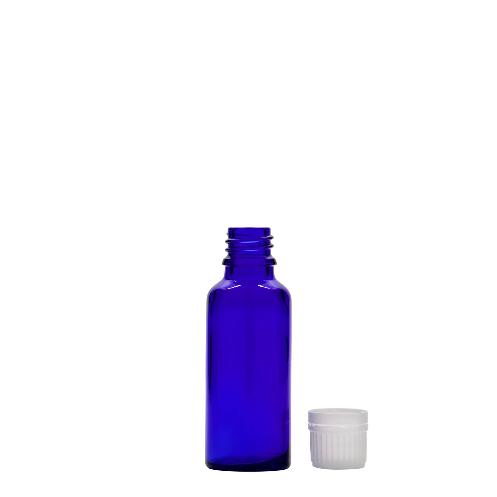 30 ml lékovka, sklo, královská modř, hrdlo: DIN 18 30 ml lékovka, sklo, královská modř, hrdlo: DIN 18