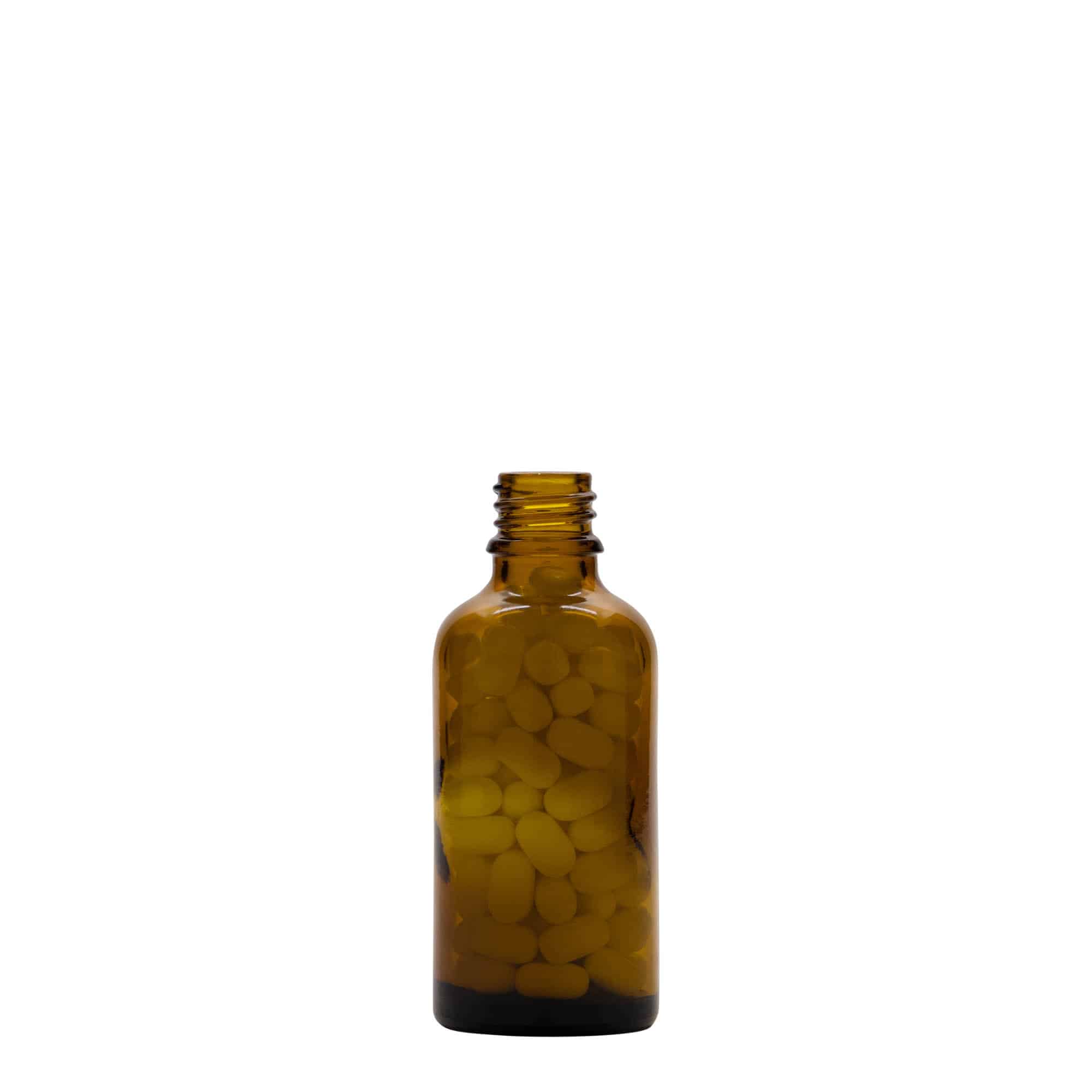 50 ml lékárenská lahvička, sklo, hnědá, hrdlo: DIN 18