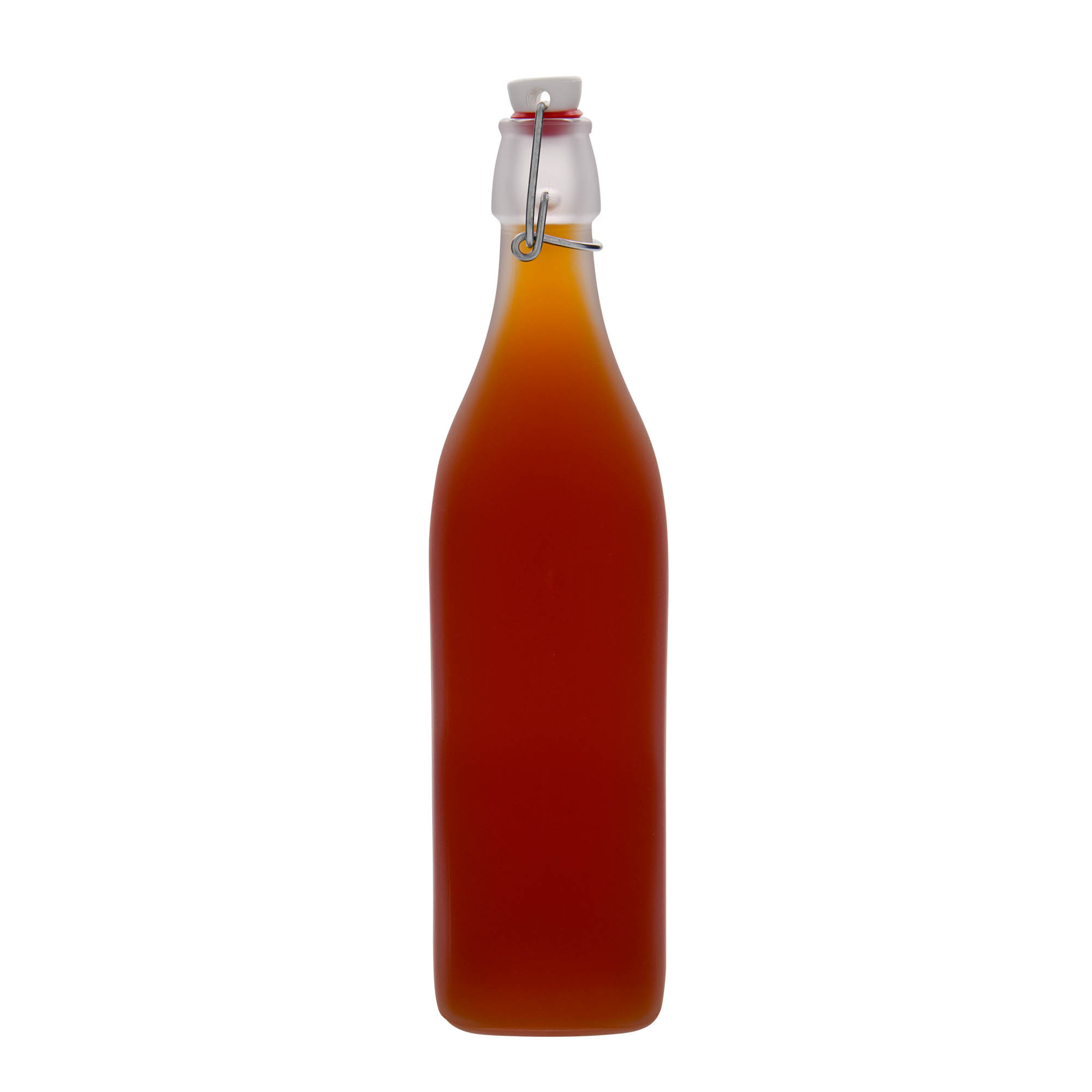 1.000 ml skleněná láhev 'Swing, čtvercová, matná, hrdlo: závěsný uzávěr 1.000 ml skleněná láhev 'Swing, čtvercová, matná, hrdlo: závěsný uzávěr