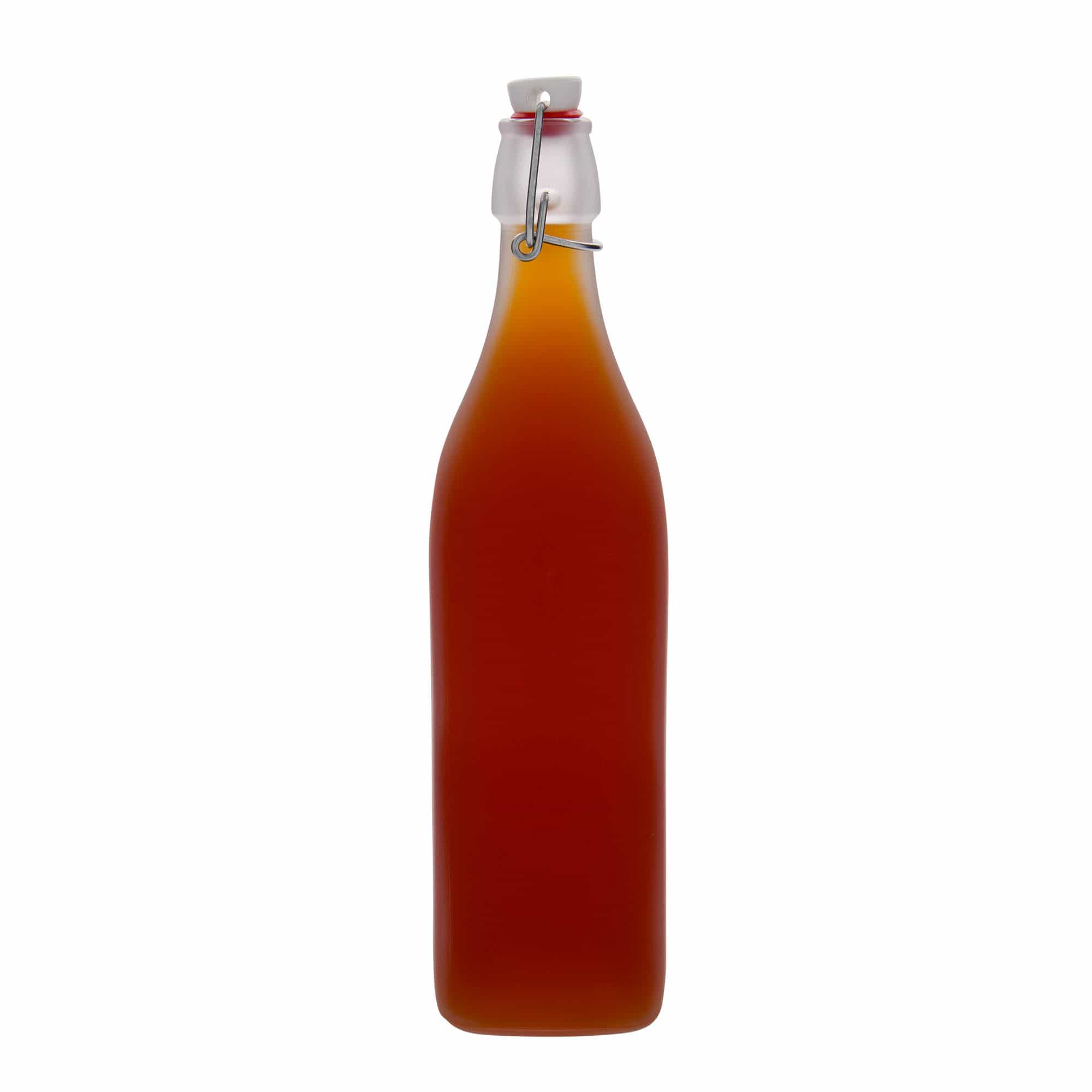 1.000 ml skleněná láhev 'Swing, čtvercová, matná, hrdlo: závěsný uzávěr