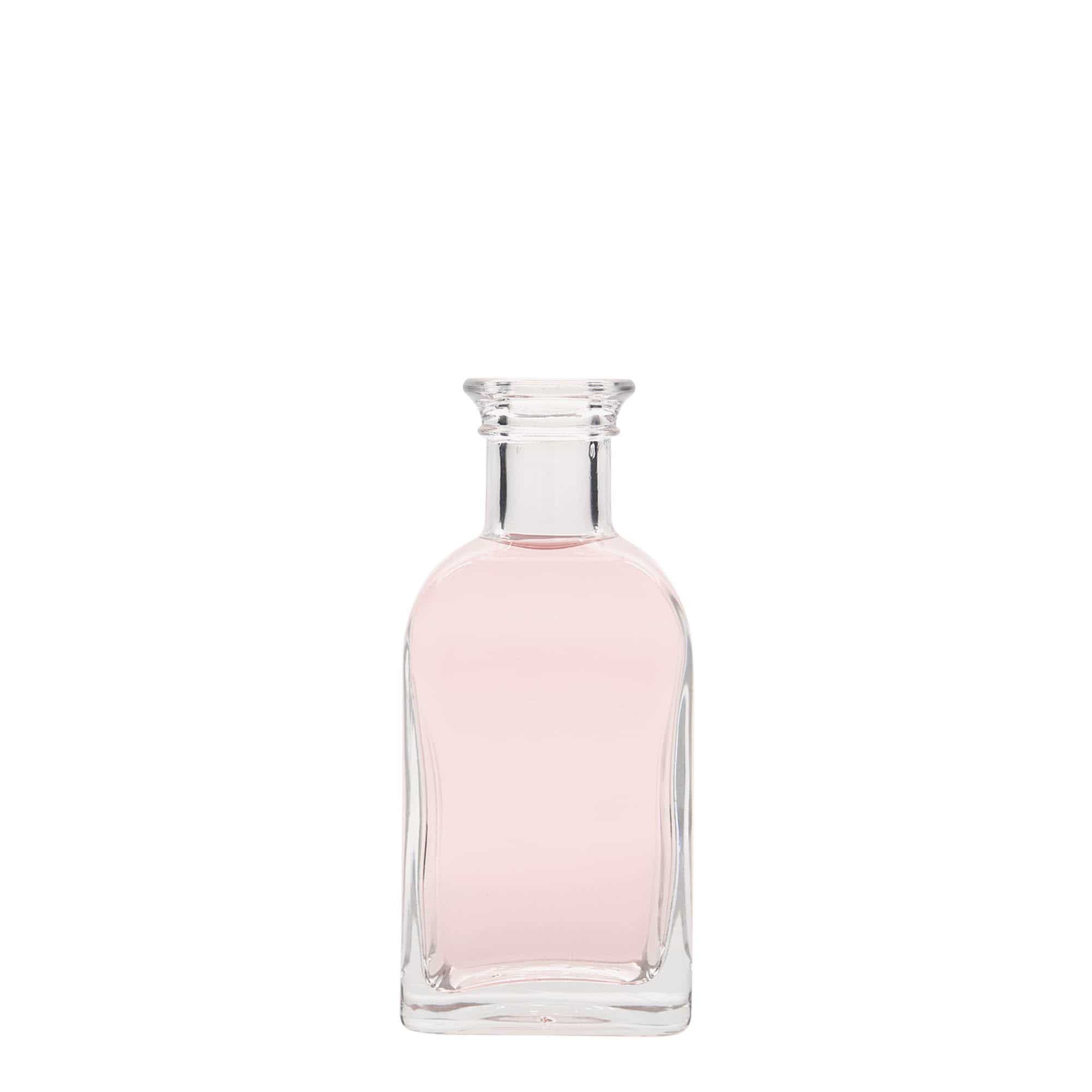 Skleněná lahev 100 ml lékárenská Carré, hranatá, uzávěr: korek