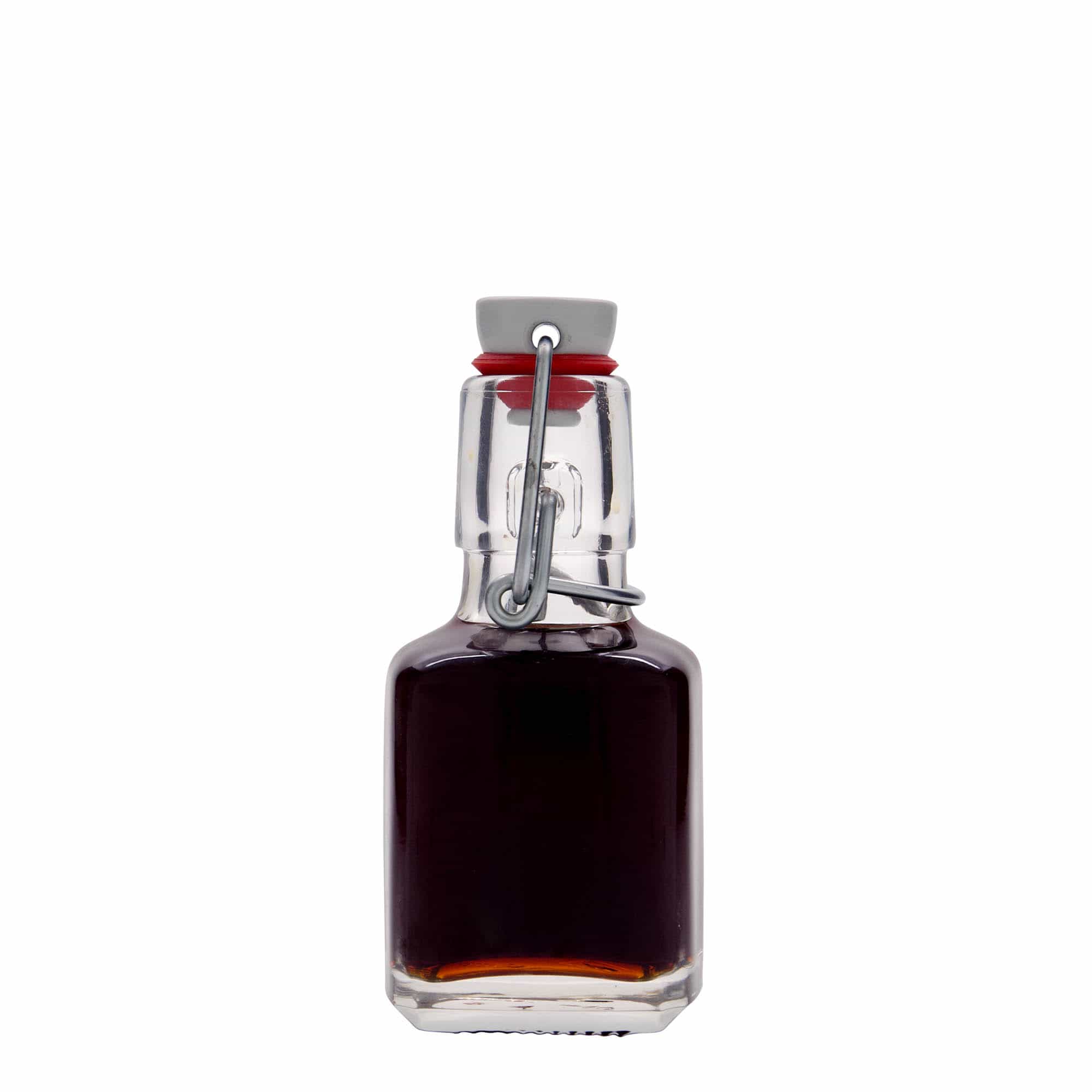 Skleněná lahev 100 ml 'Kubica', čtvercová, uzávěr: třmenový uzávěr