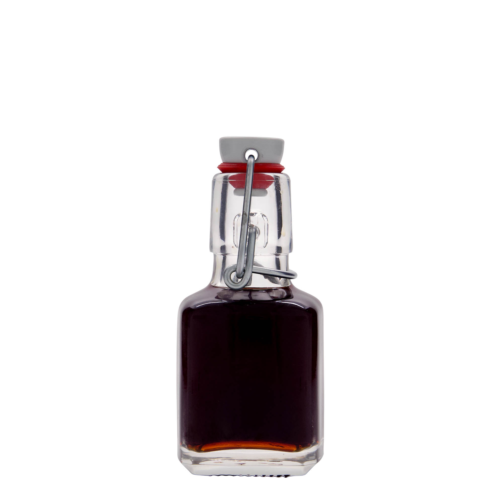 100 ml skleněná lahvička 'Kubica', čtvercová, hrdlo: pákové uzávěr