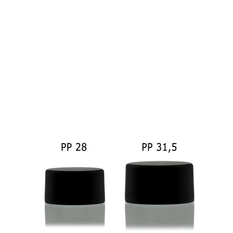 Šroubovací uzávěr, kov-plast, černý, pro ústí: PP 28