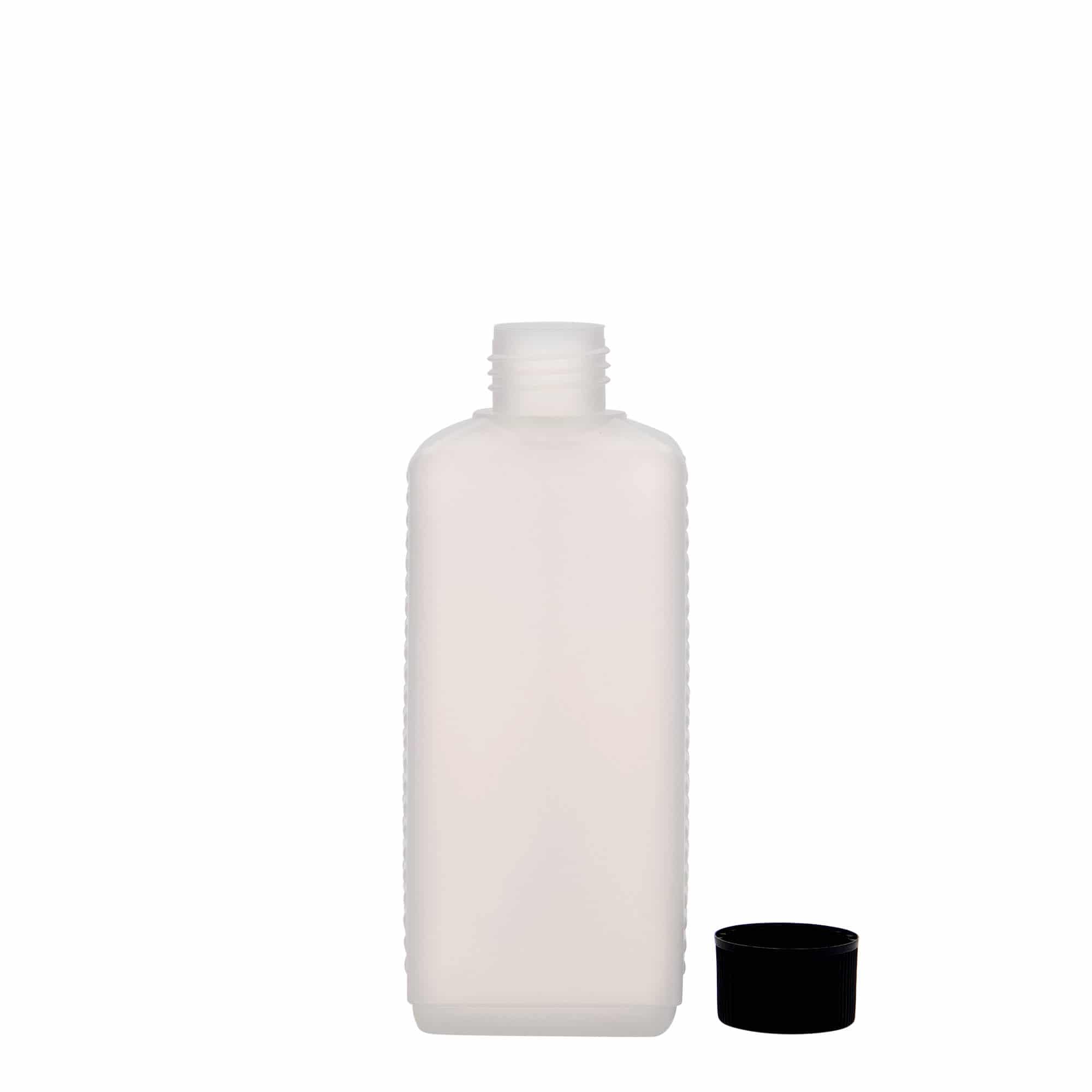 250 ml kanystrová láhev, obdélníková, HDPE plast, přírodní, hrdlo: DIN 25 EPE