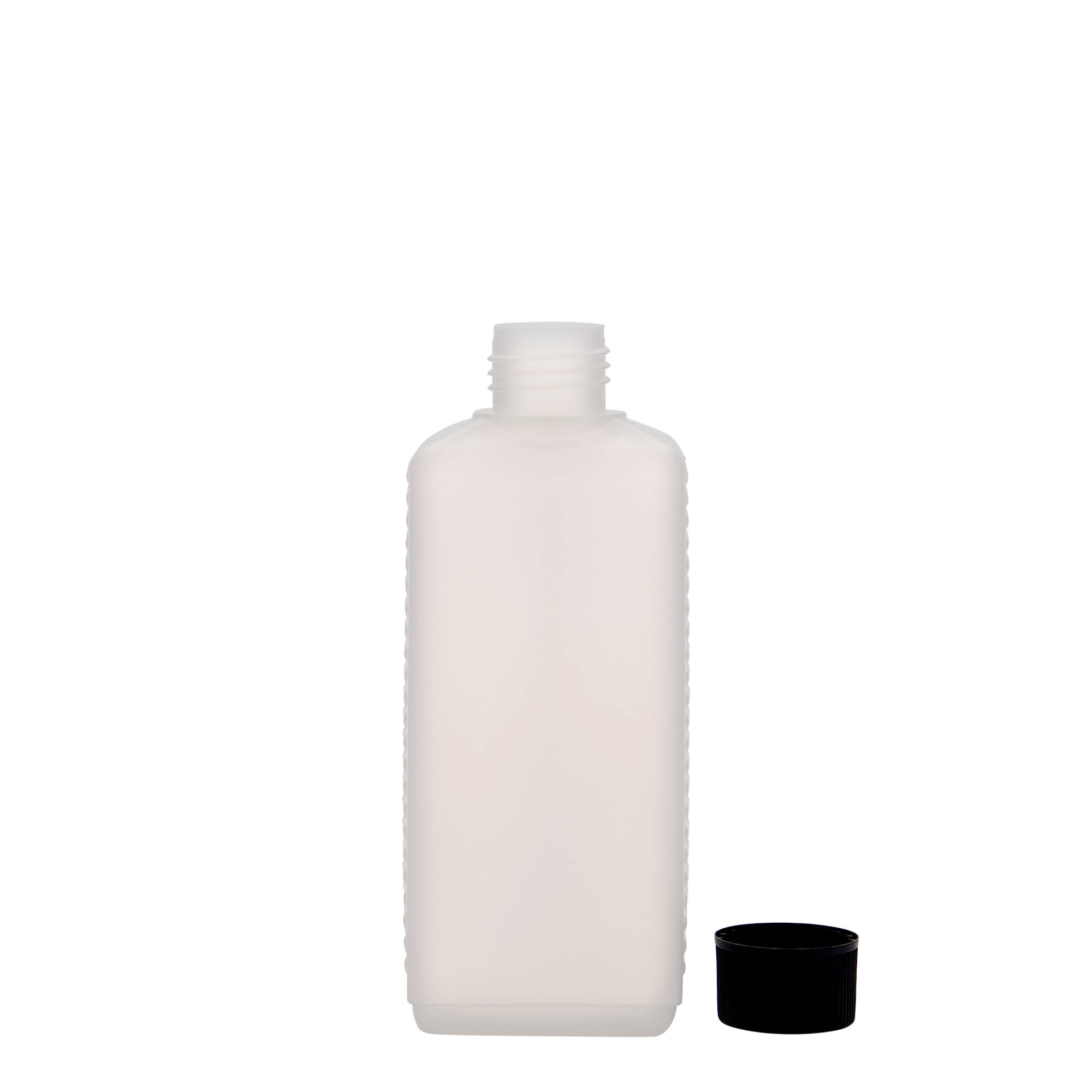 250 ml kanystrová láhev, obdélníková, HDPE plast, přírodní, hrdlo: DIN 25 EPE