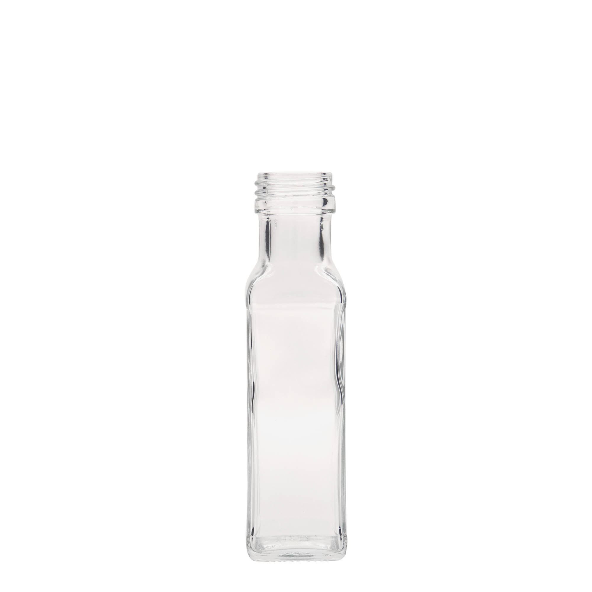100 ml skleněná lahvička „Marasca“, čtvercová, hrdlo: PP 31,5