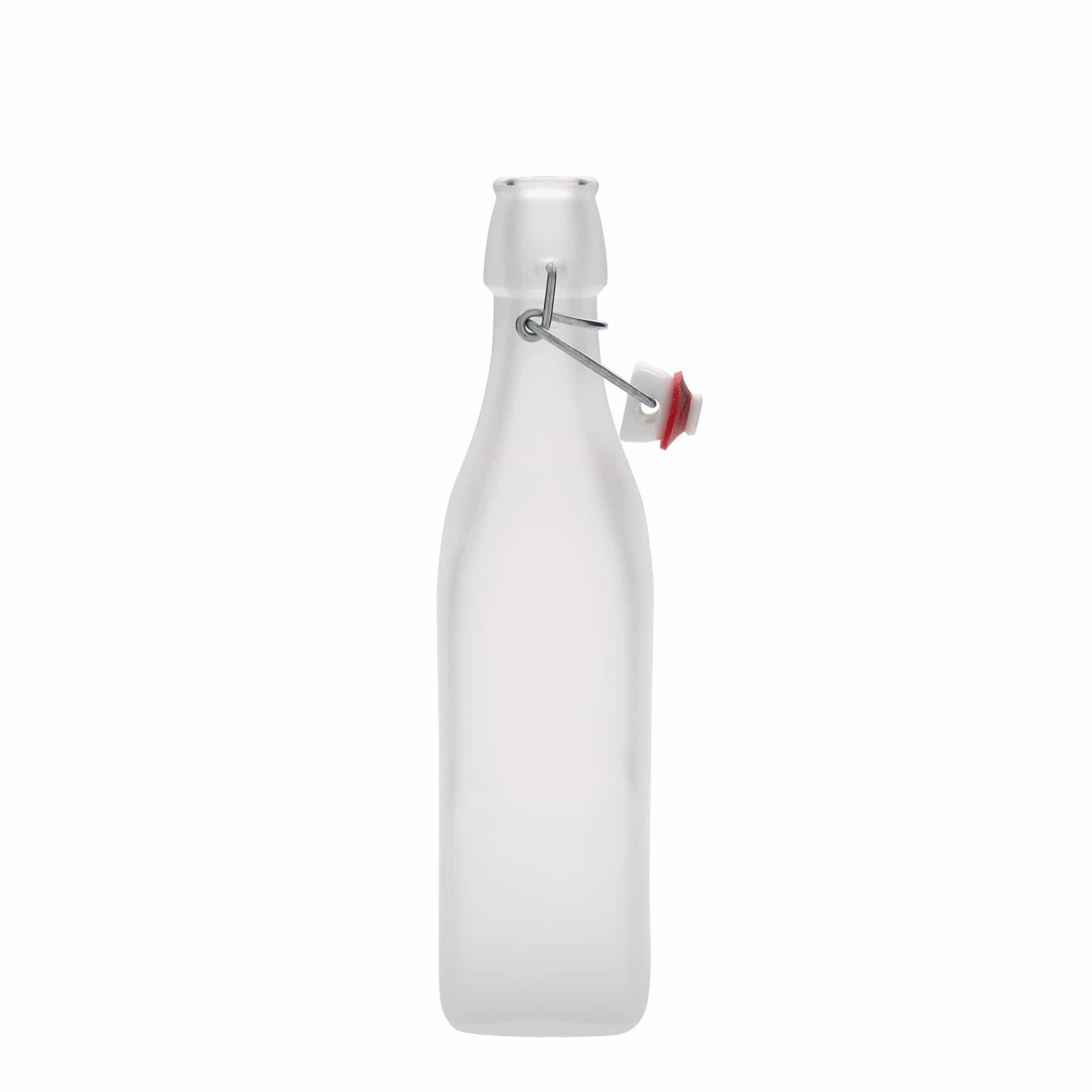 500 ml skleněná láhev „Swing, čtvercová, bílá, hrdlo: uzávěr s pákou