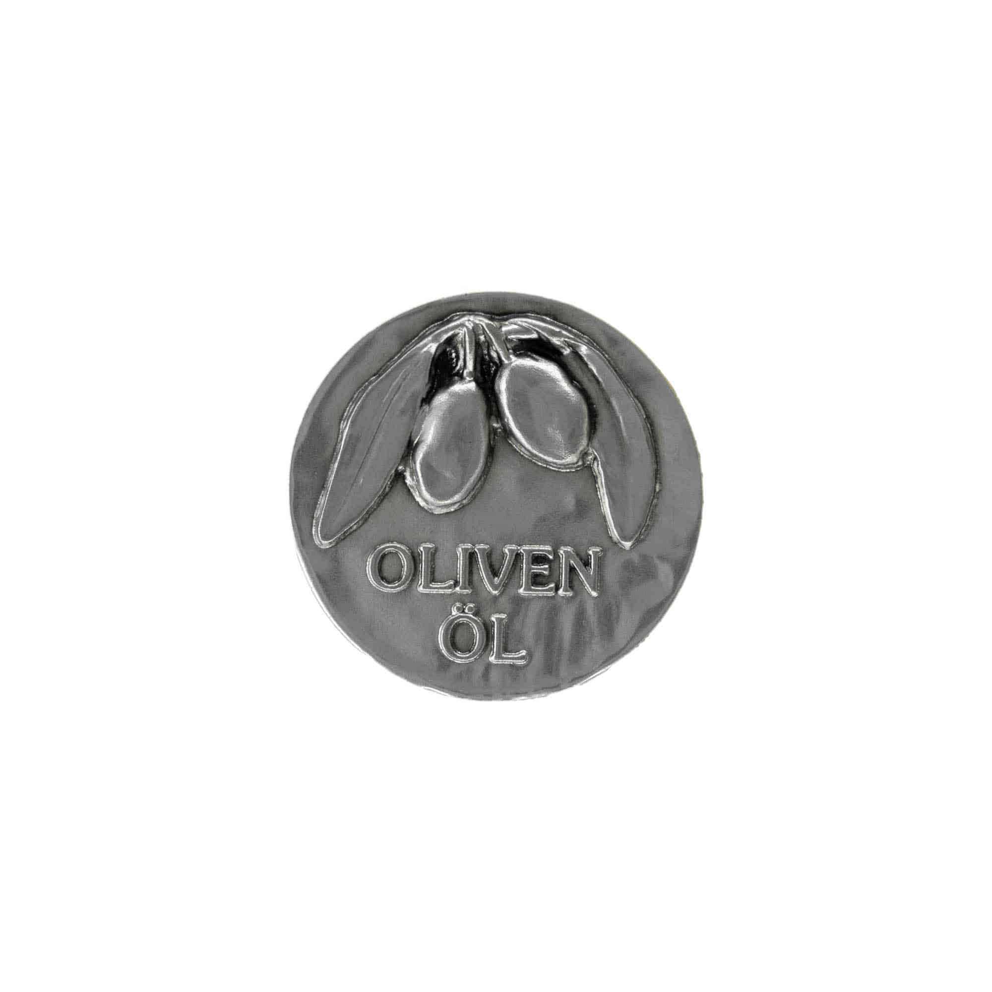 Cínový štítek 'Olivový olej', kov, stříbrný Cínový štítek 'Olivový olej', kov, stříbrný