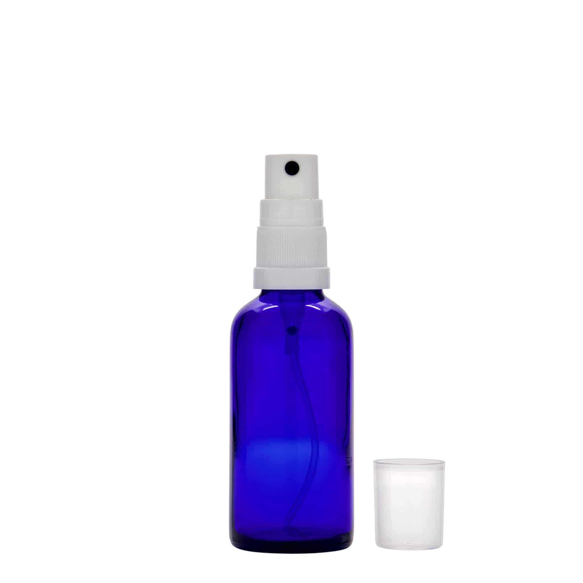 Lahvička na léky s rozprašovačem 50 ml, sklo, královská modř, ústí: DIN 18