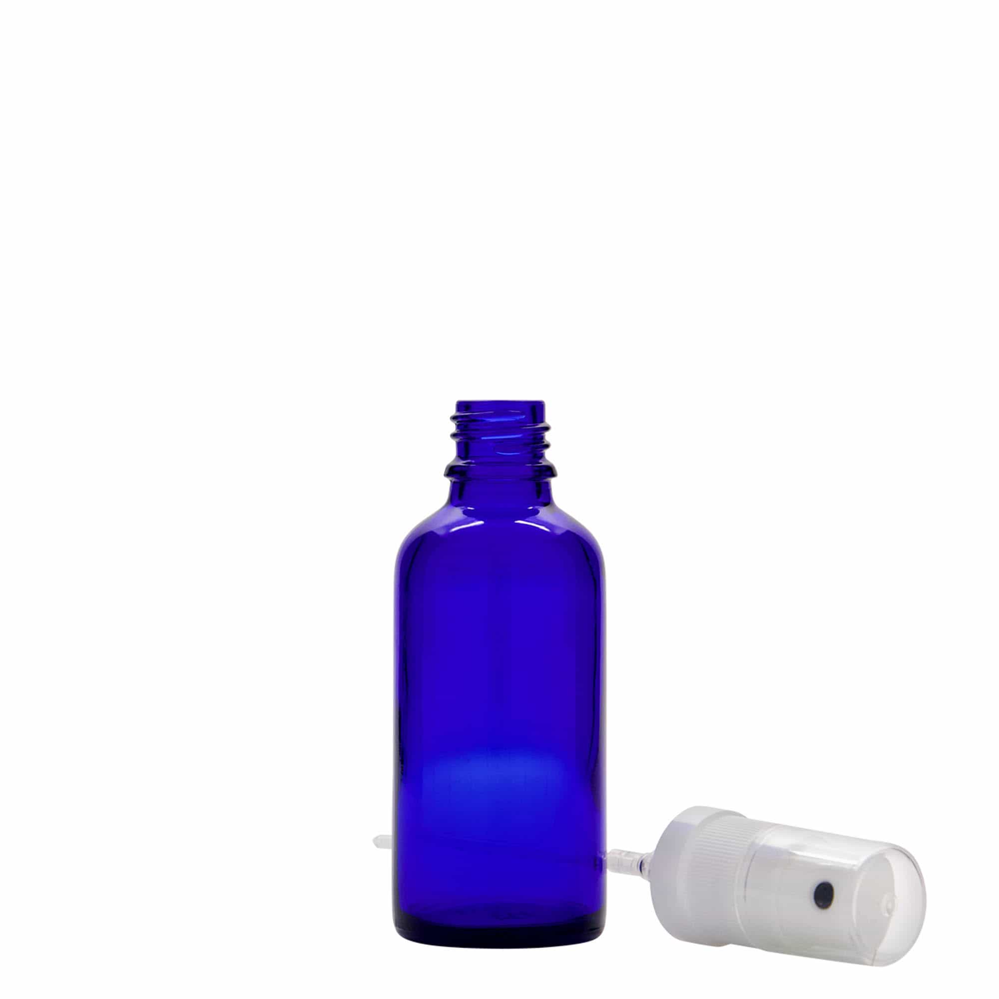 50 ml lékovka s rozprašovačem, sklo, královská modř, hrdlo: DIN 18 50 ml lékovka s rozprašovačem, sklo, královská modř, hrdlo: DIN 18