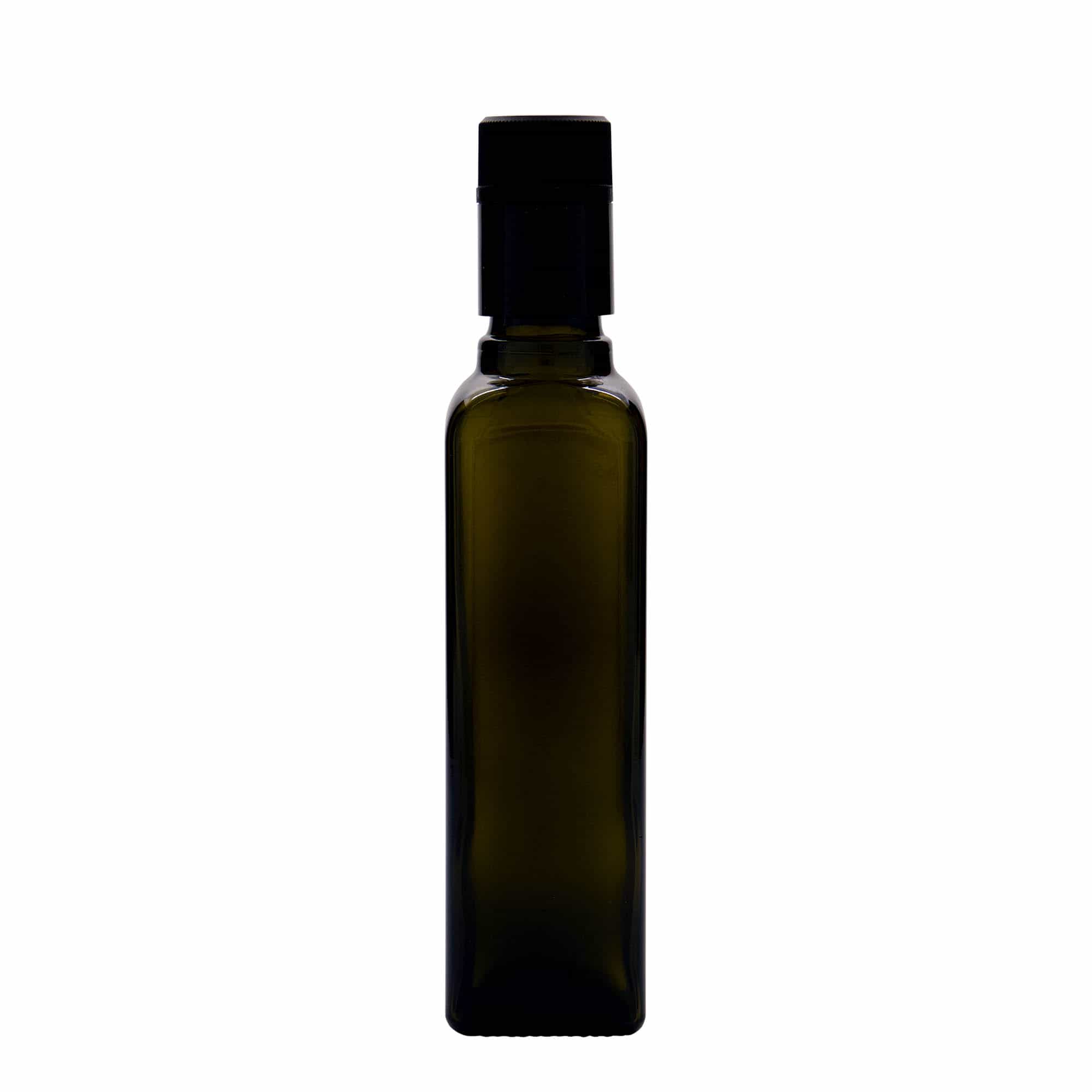 Lahev na ocet/olej 250 ml 'Quadra', sklo, čtvercová, starožitná zelená, ústí: DOP