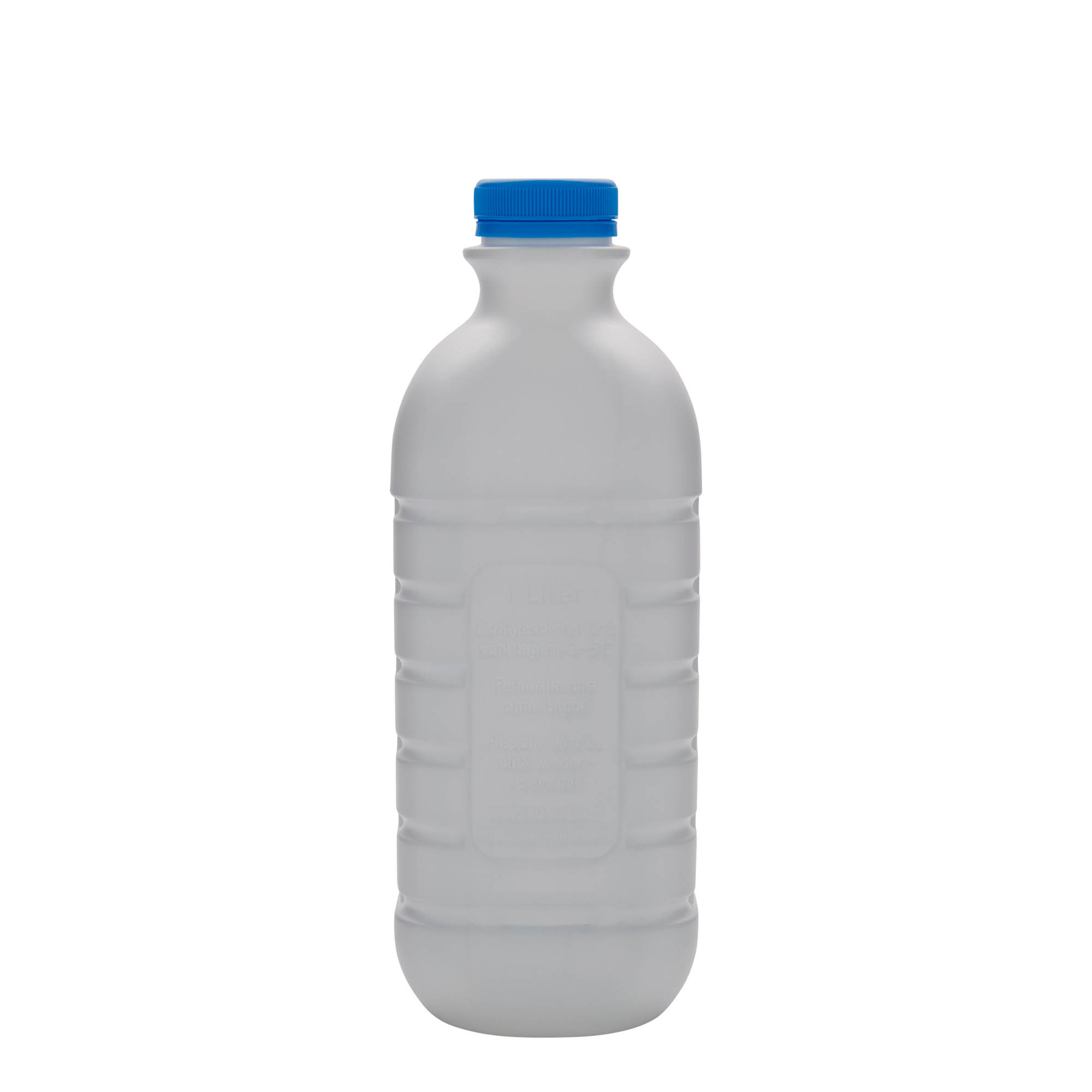 1.000 ml mléčná láhev, obdélníková, HDPE plast, bílá, hrdlo: PEHD40