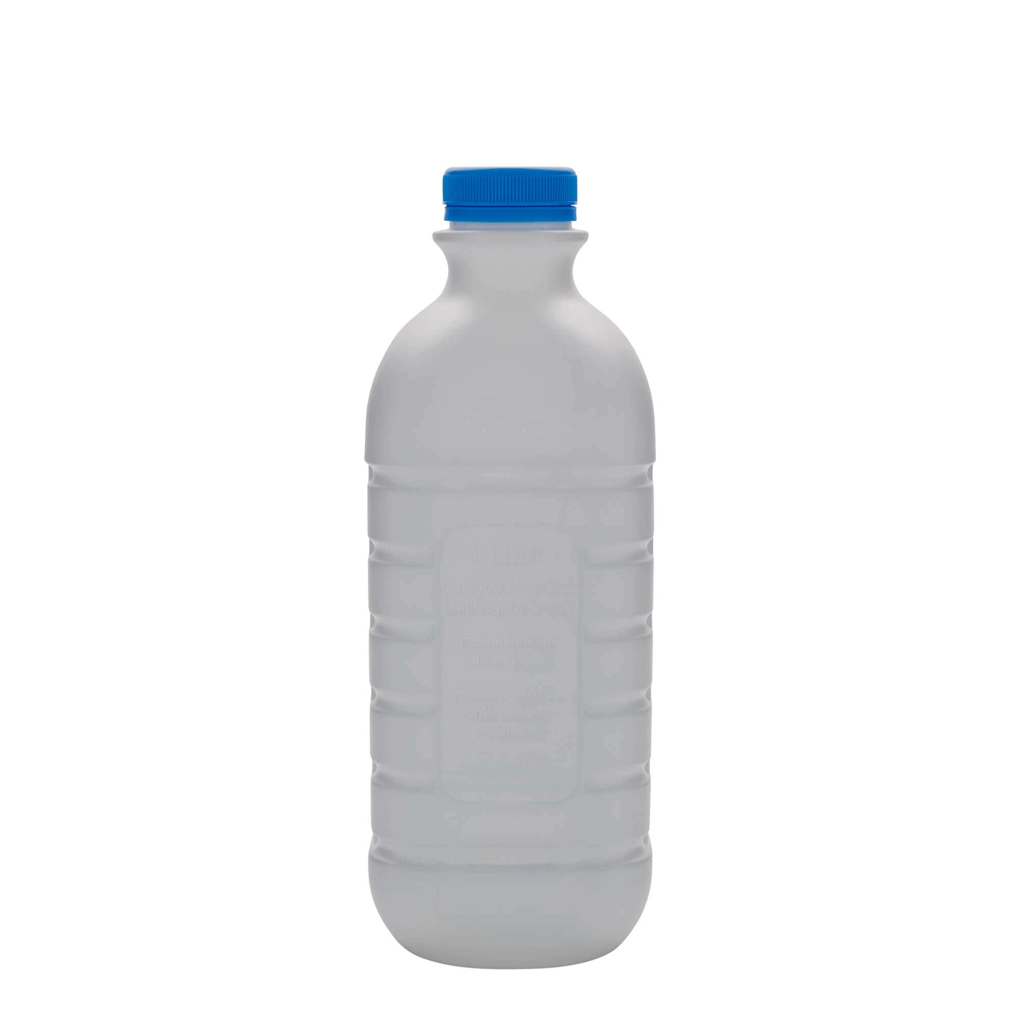 1.000 ml mléčná láhev, obdélníková, HDPE plast, bílá, hrdlo: PEHD40