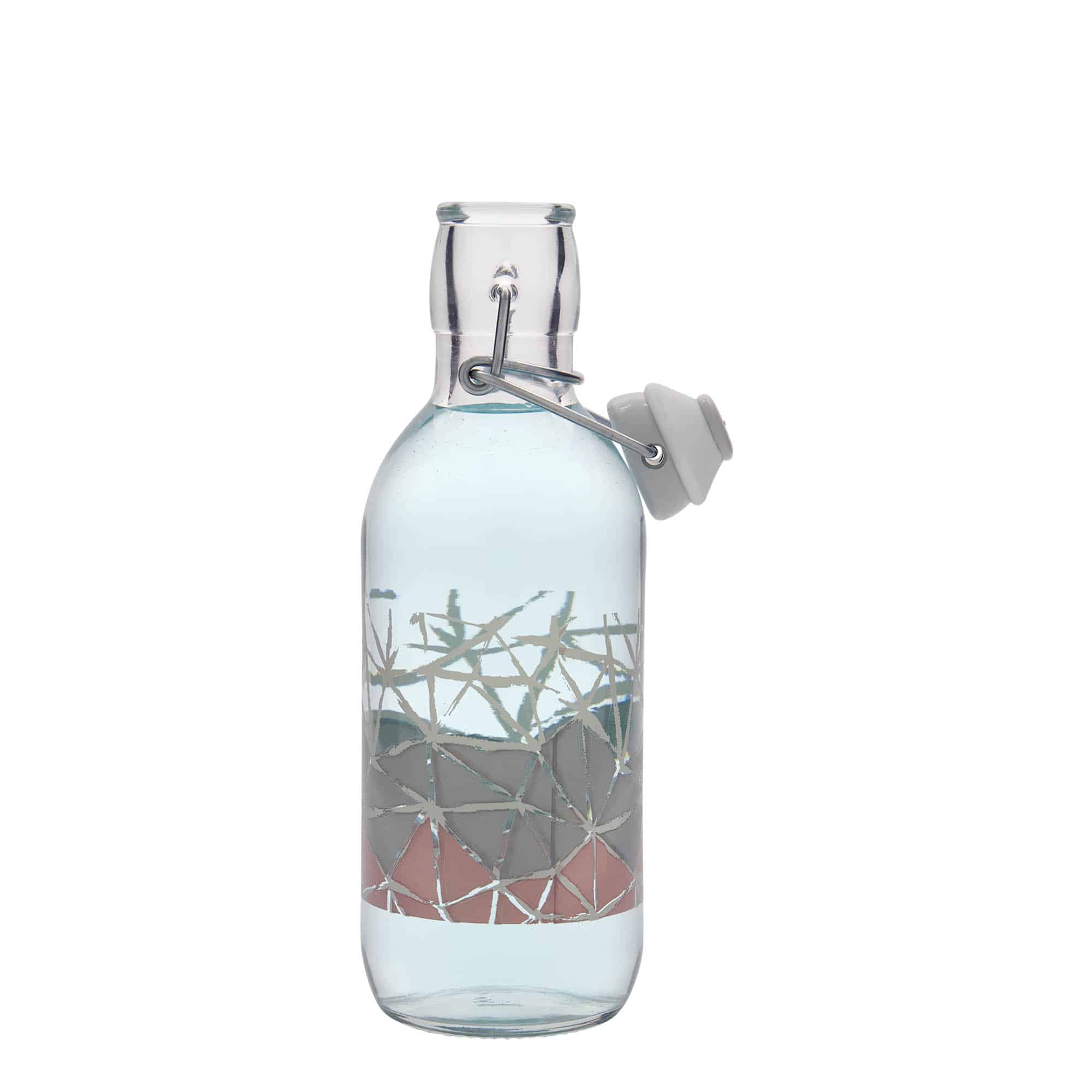 Skleněná lahev 500 ml 'Emilia', motiv: Manolibera rosa, uzávěr: třmenový uzávěr Skleněná lahev 500 ml 'Emilia', motiv: Manolibera rosa, uzávěr: třmenový uzávěr