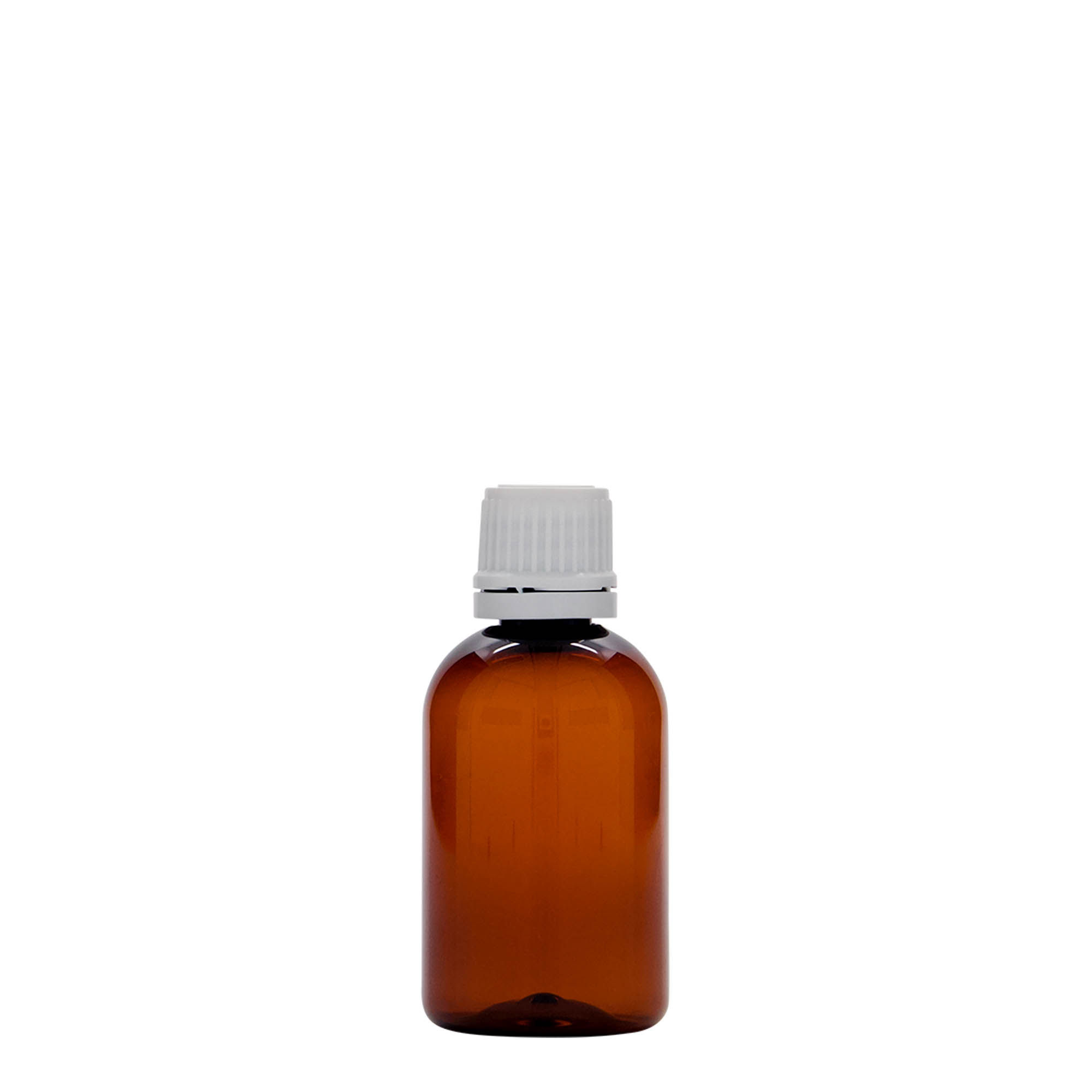 50 ml PET-lékovka „Easy Living“, hnědá, plast, hrdlo: DIN 18