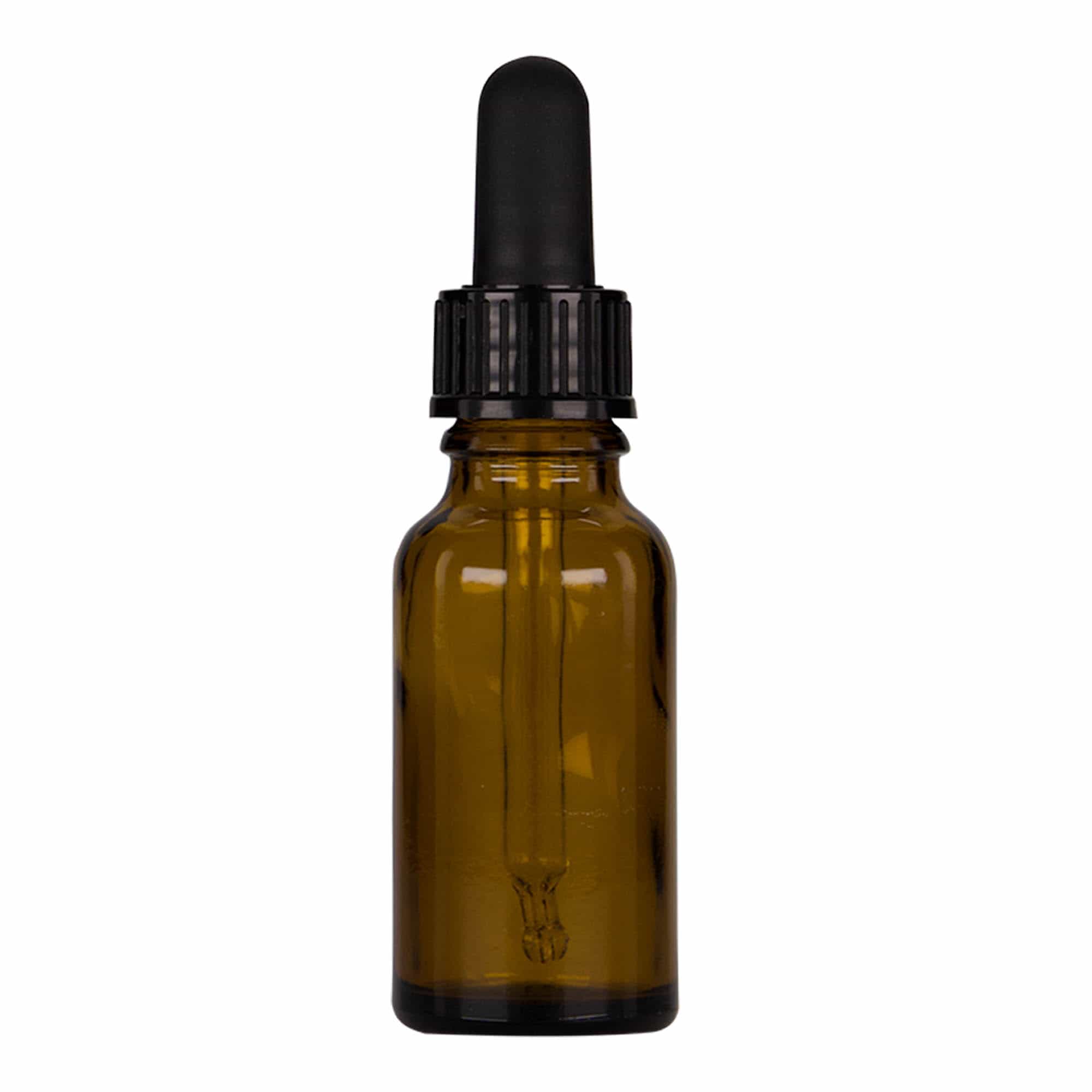 20 ml lahvička s kapátkem, lékařská, sklo, hnědo-černá, hrdlo: DIN 18