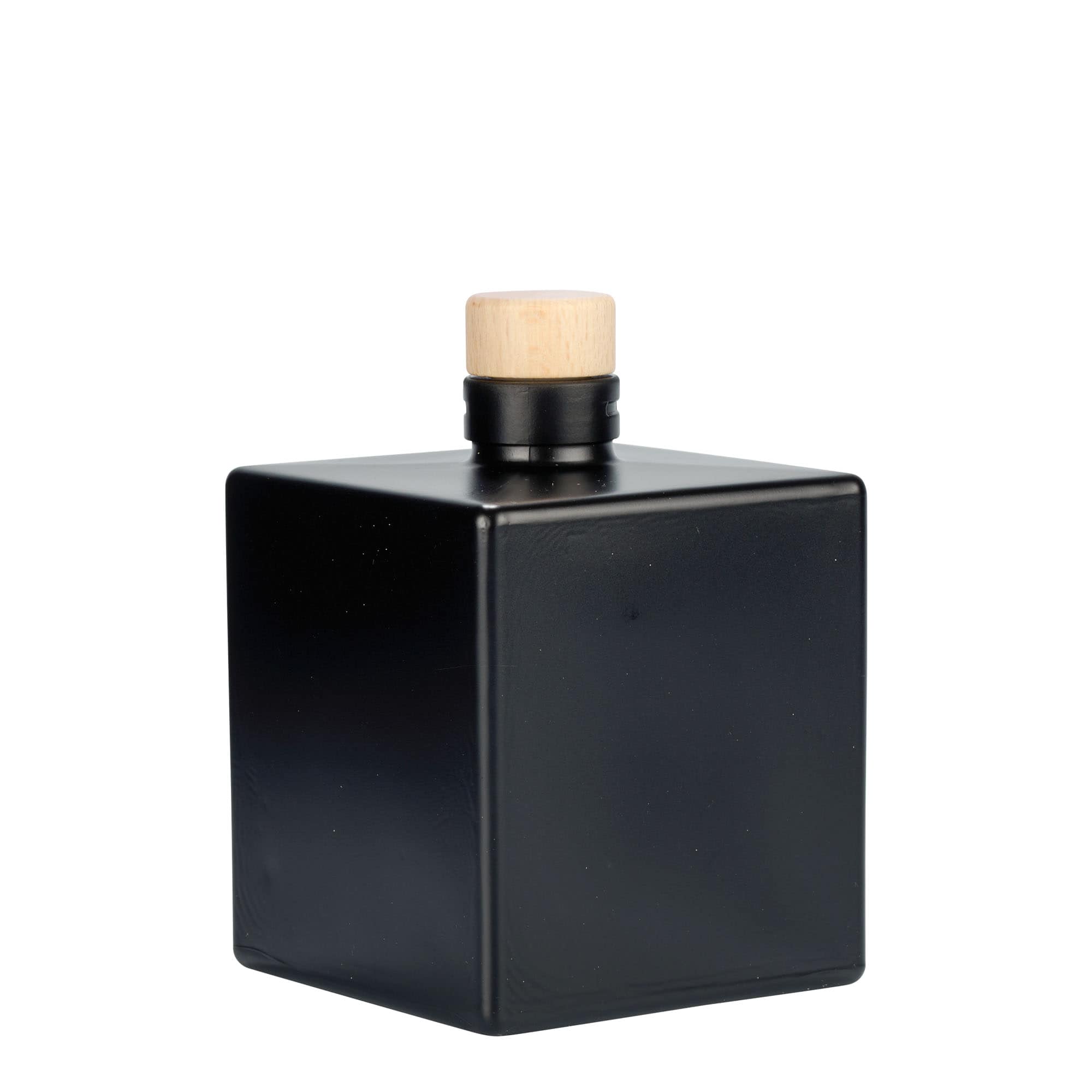 Skleněná lahev 500 ml 'Cube', čtvercová, černá, uzávěr: korek Skleněná lahev 500 ml 'Cube', čtvercová, černá, uzávěr: korek