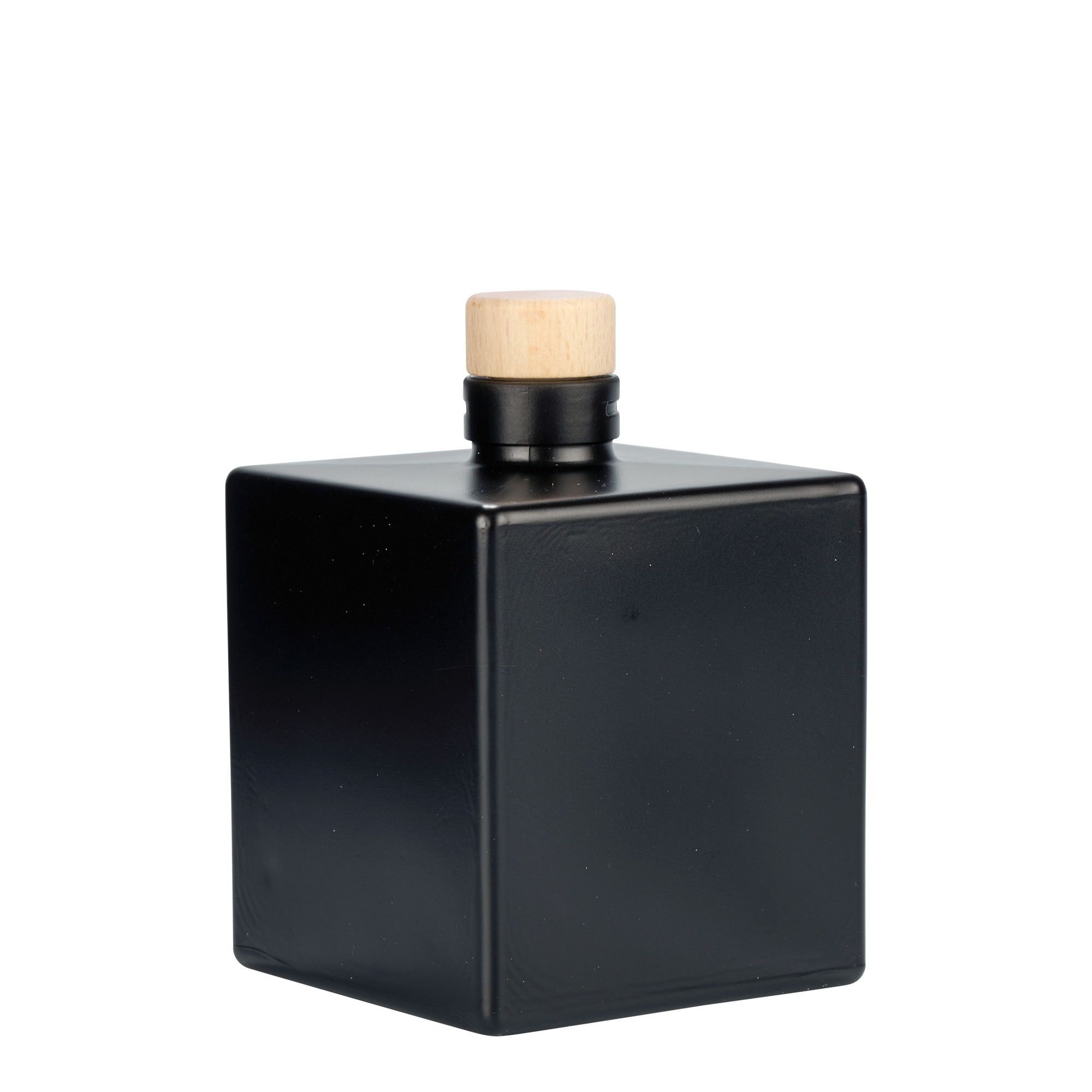 500 ml skleněná láhev 'Cube', čtvercová, černá, hrdlo: korek