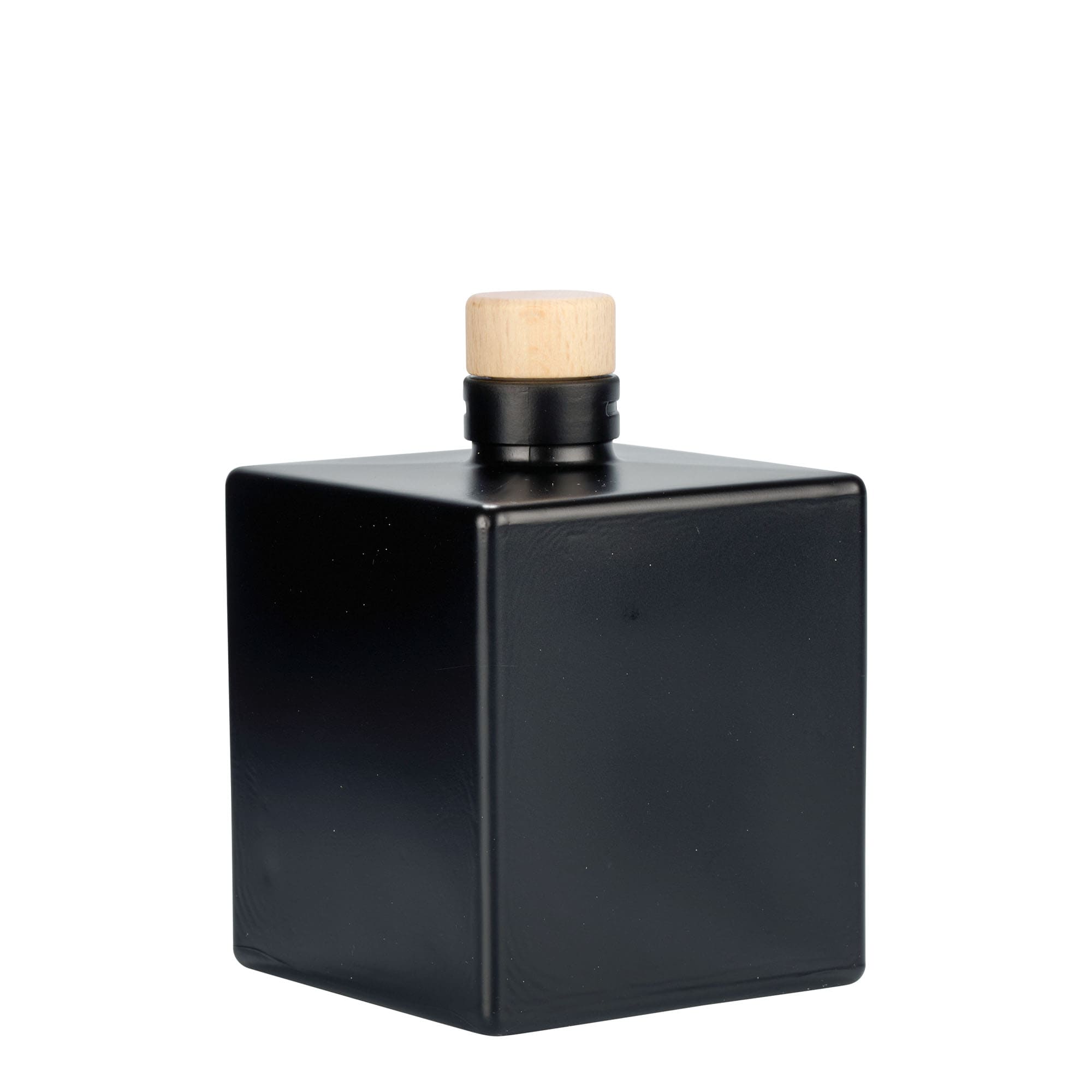 500 ml skleněná láhev 'Cube', čtvercová, černá, hrdlo: korek