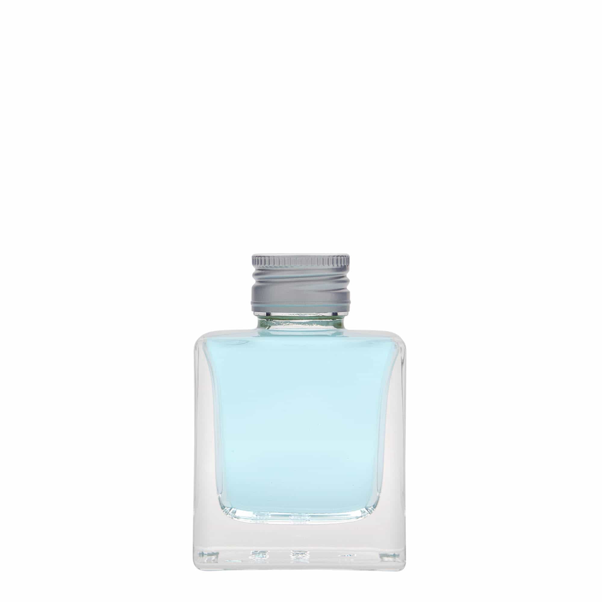 Skleněná lahev 100 ml 'Cube', čtvercová, uzávěr: PP 28