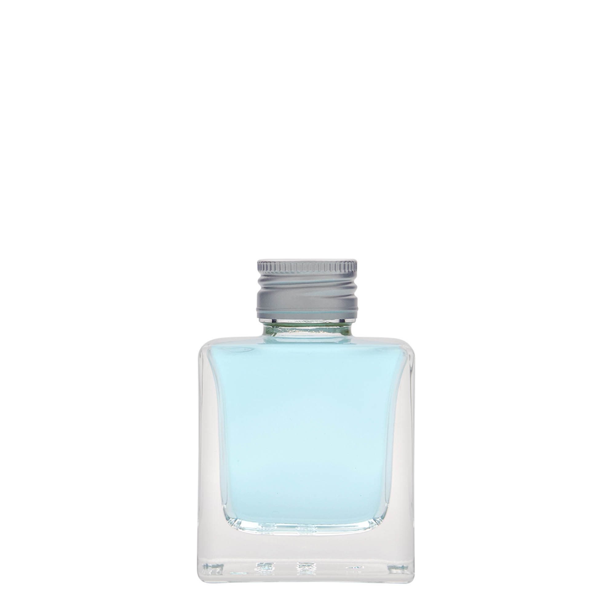 100 ml skleněná lahvička 'Cube', čtvercová, hrdlo: PP 28