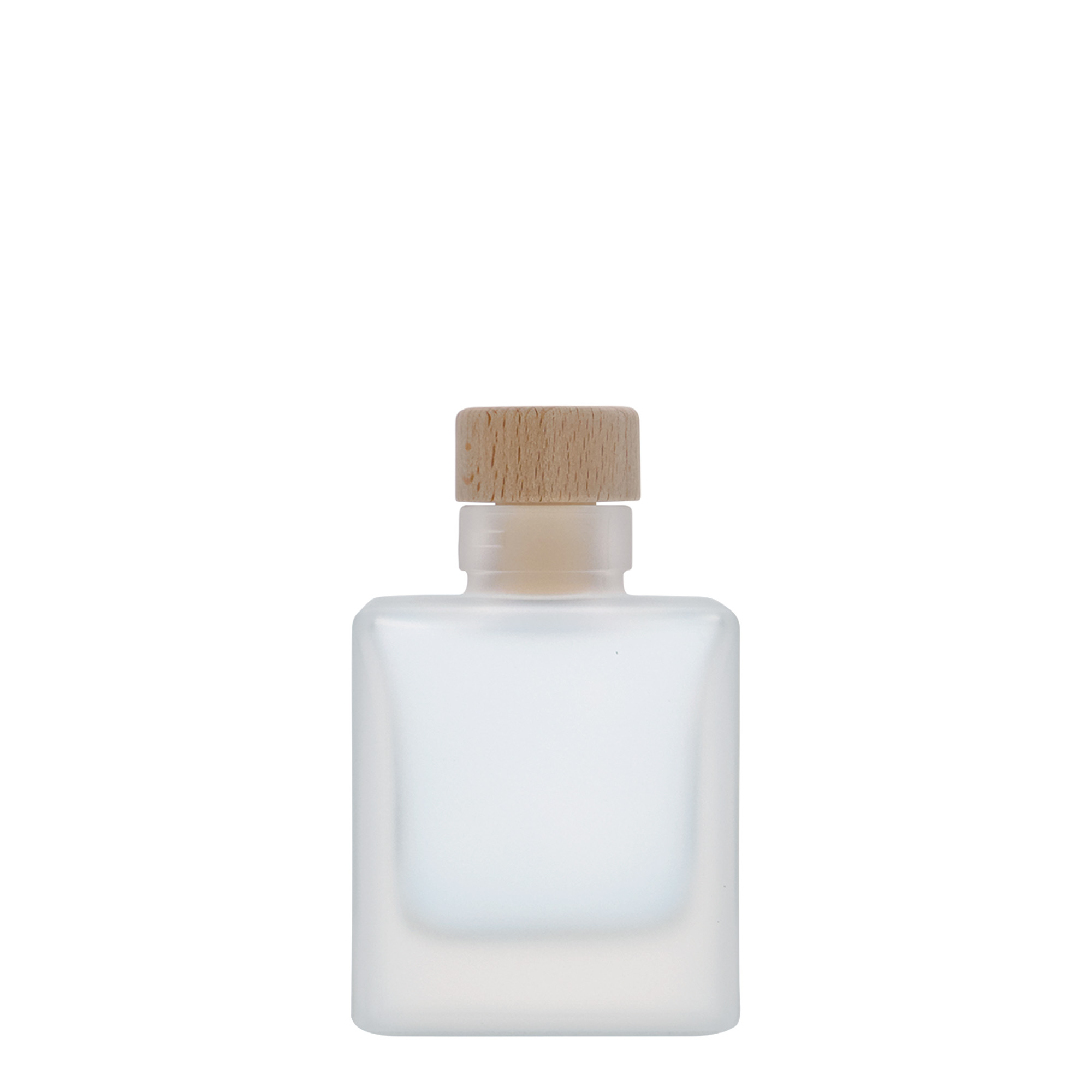 100 ml skleněná lahvička 'Cube', čtvercová, matná, hrdlo: korek