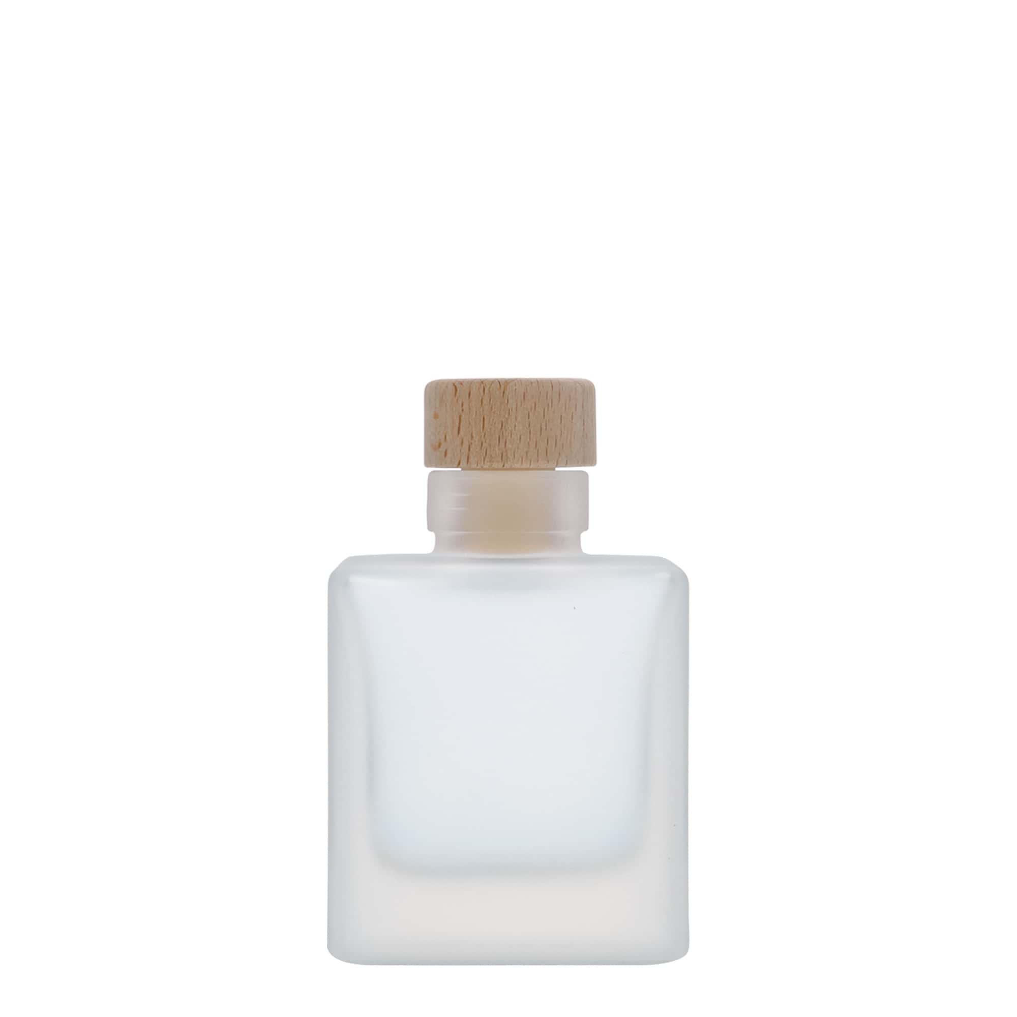 100 ml skleněná lahvička 'Cube', čtvercová, matná, hrdlo: korek