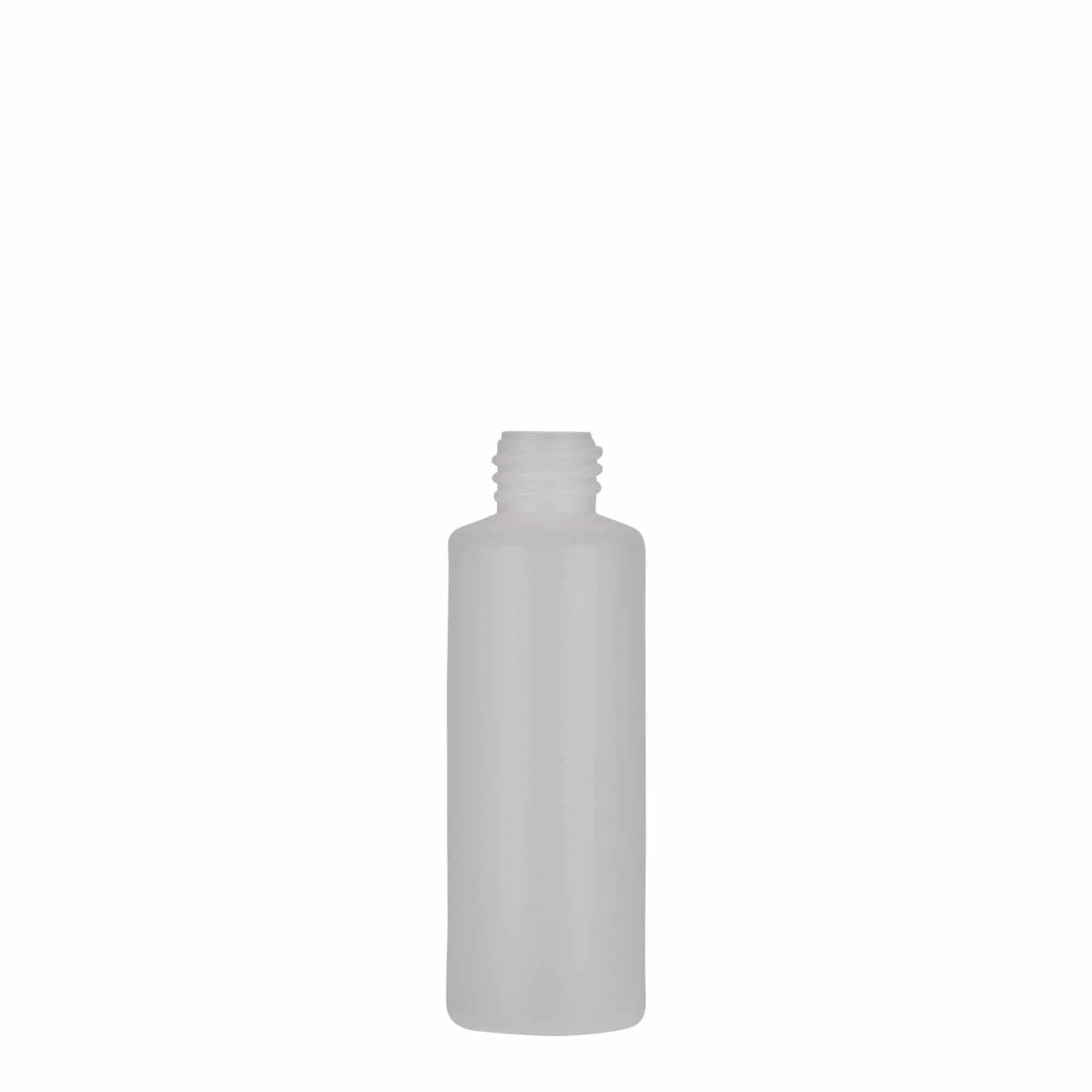 50 ml kulatá lahvička, PE plast, přírodní, hrdlo: šroubovací uzávěr