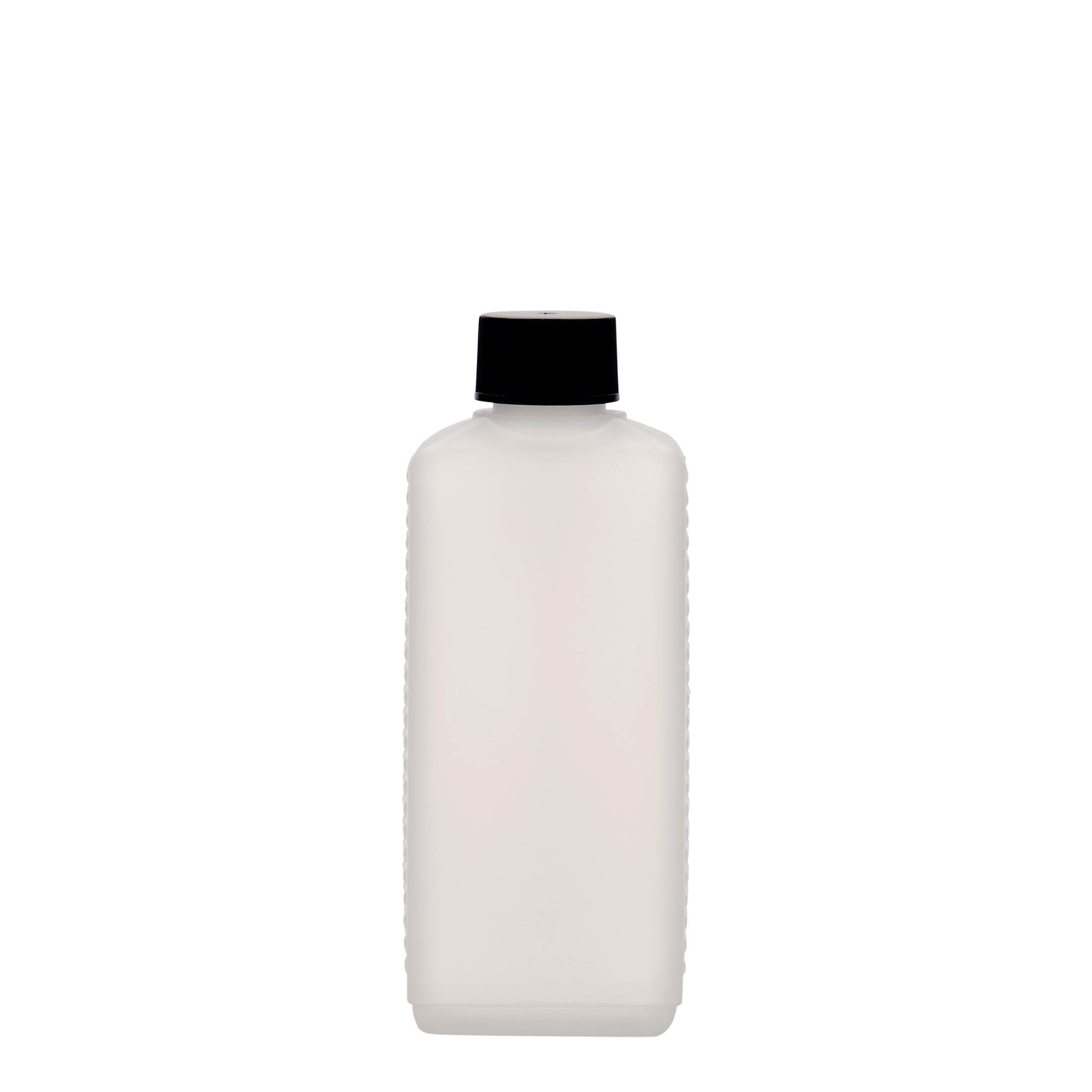 250 ml kanystrová láhev, obdélníková, HDPE plast, přírodní, hrdlo: DIN 25 EPE