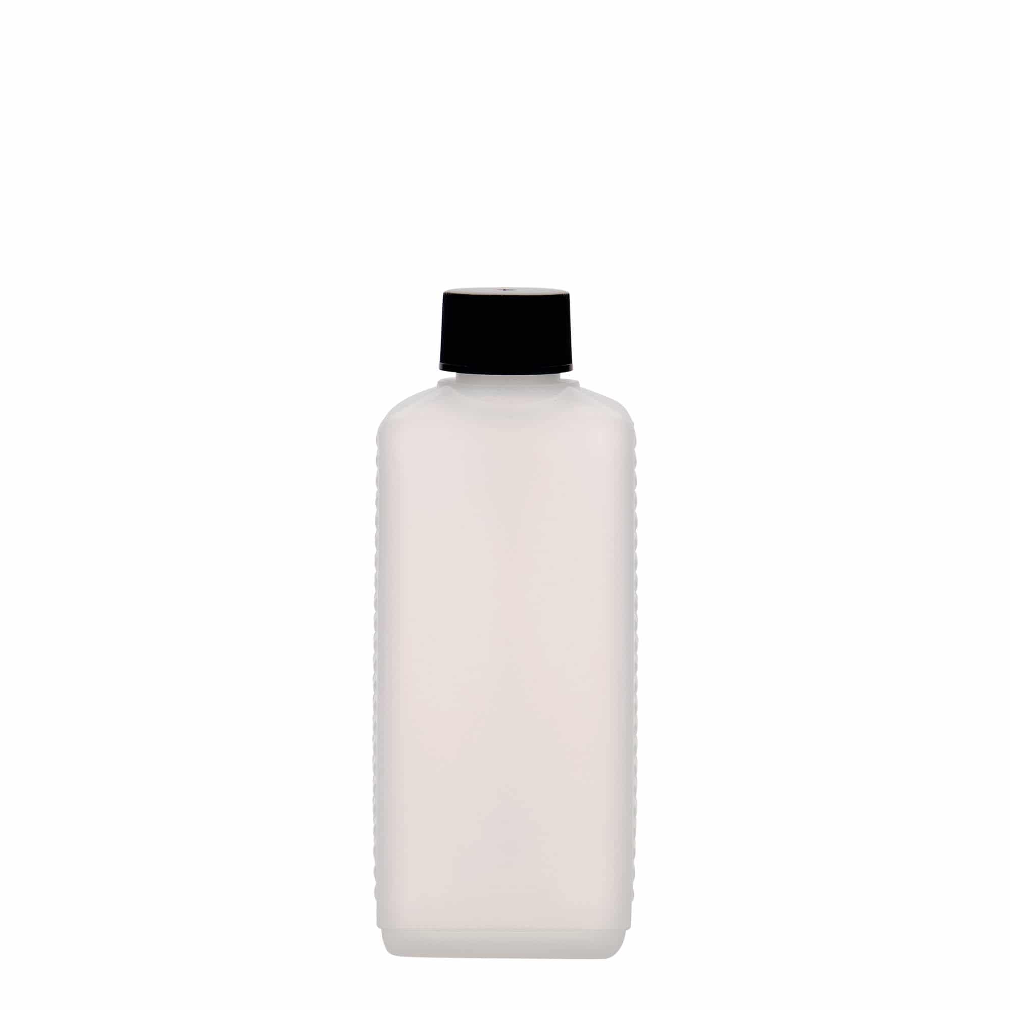 250 ml kanystrová láhev, obdélníková, HDPE plast, přírodní, hrdlo: DIN 25 EPE