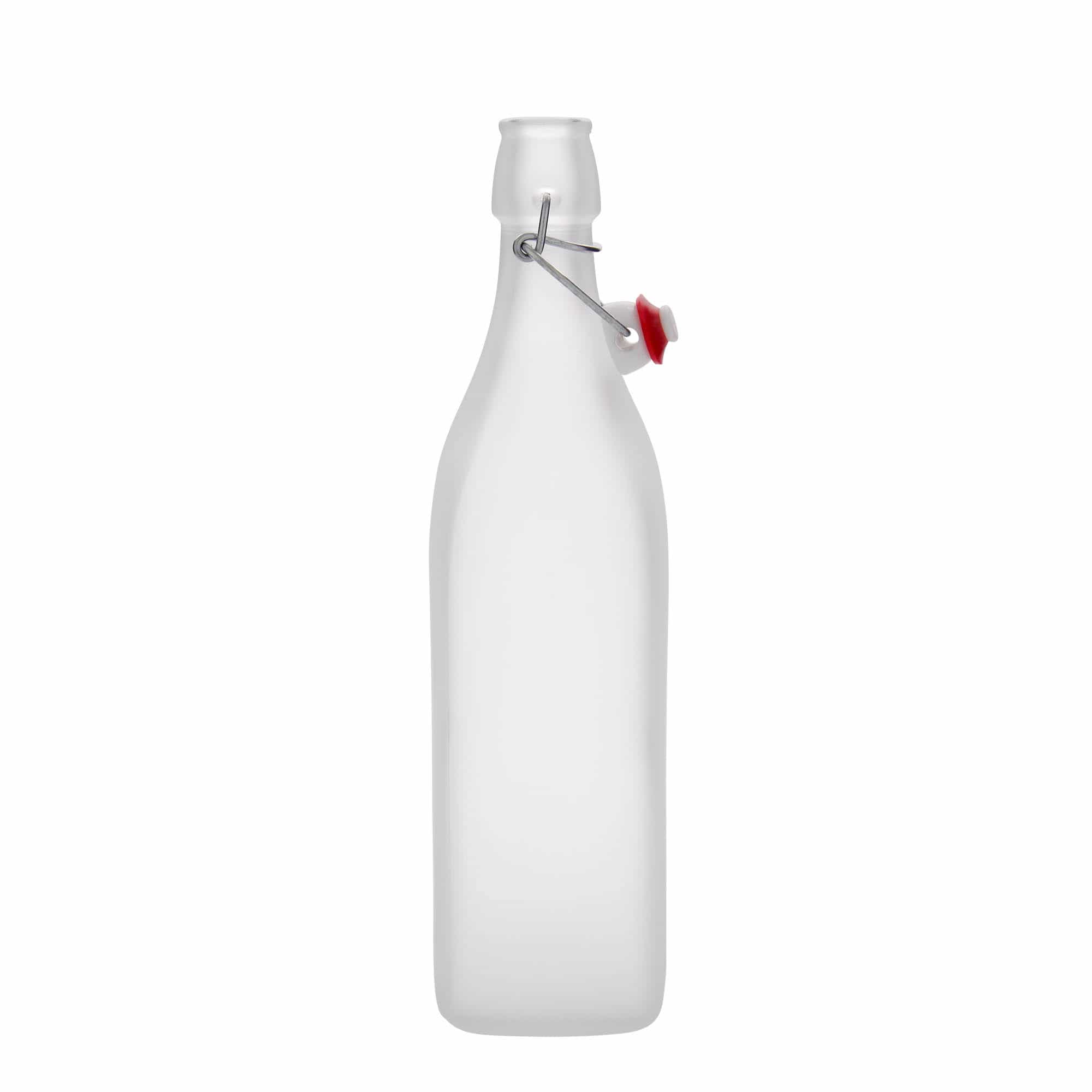 Skleněná lahev 1000 ml , 'Swing', čtvercová, bílá, uzávěr: třmenový uzávěr