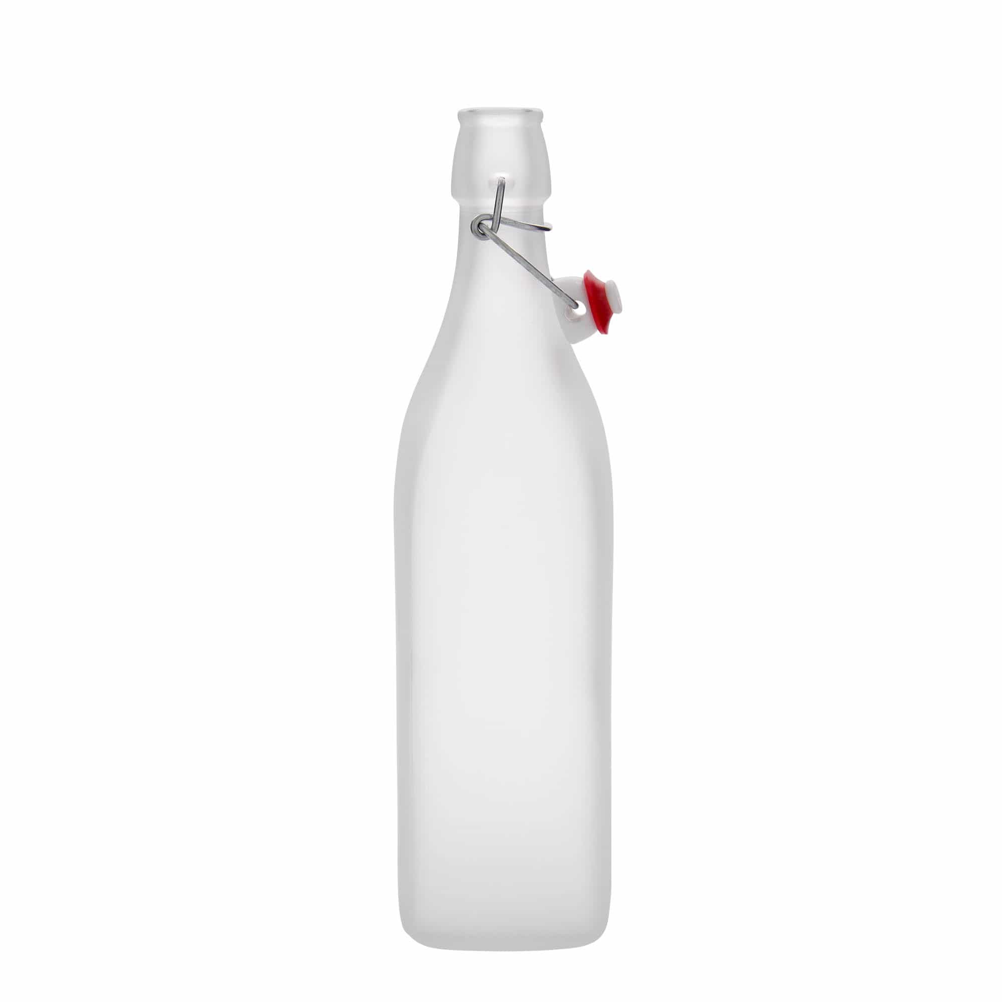 1.000 ml skleněná láhev „Swing, čtvercová, matná, hrdlo: závěsný uzávěr