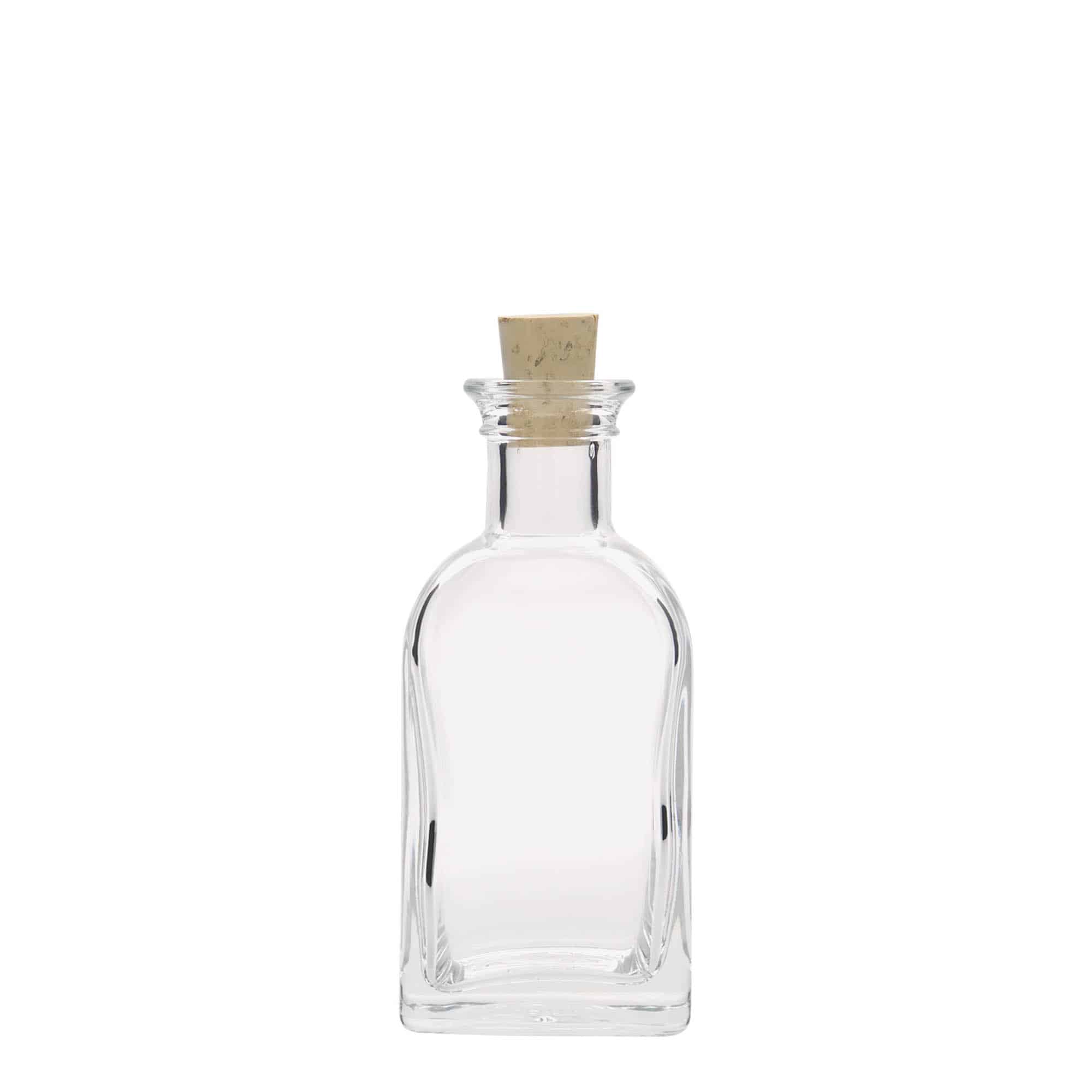 Skleněná lahev 100 ml lékárenská Carré, hranatá, uzávěr: korek