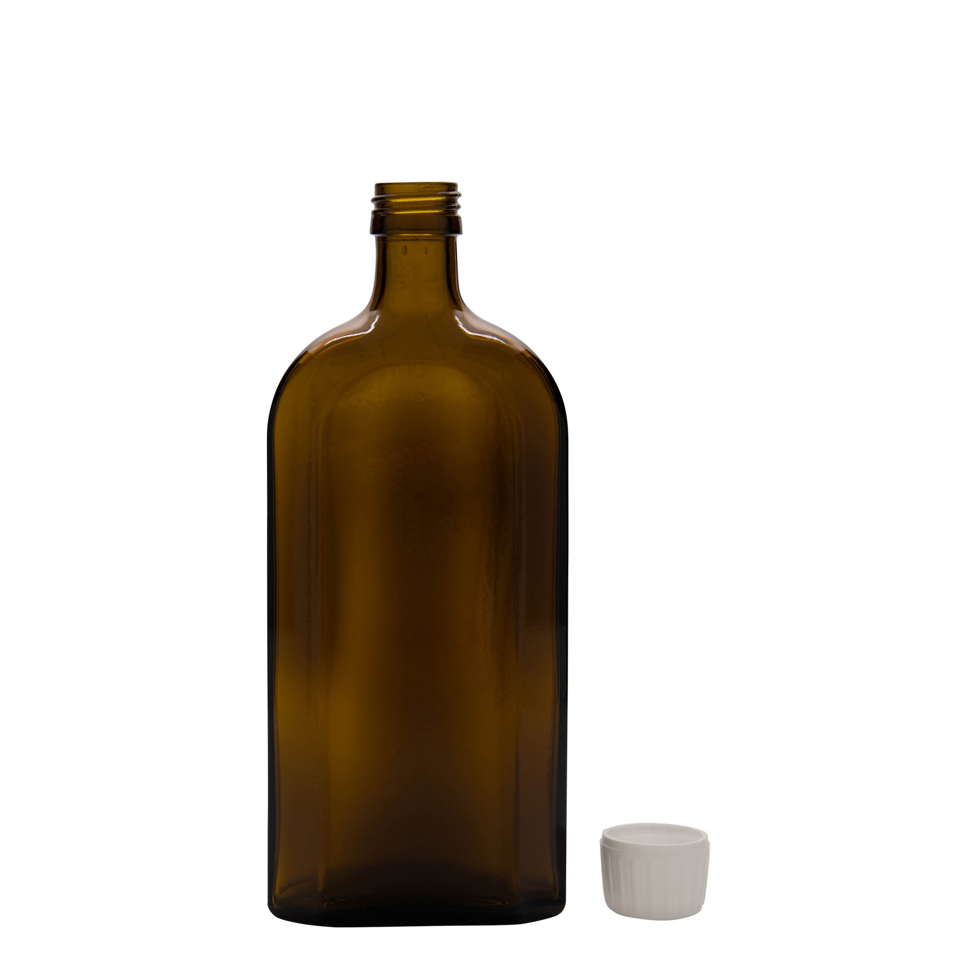 500 ml lékovka Meplat, oválná, sklo, hnědá, hrdlo: PP 28