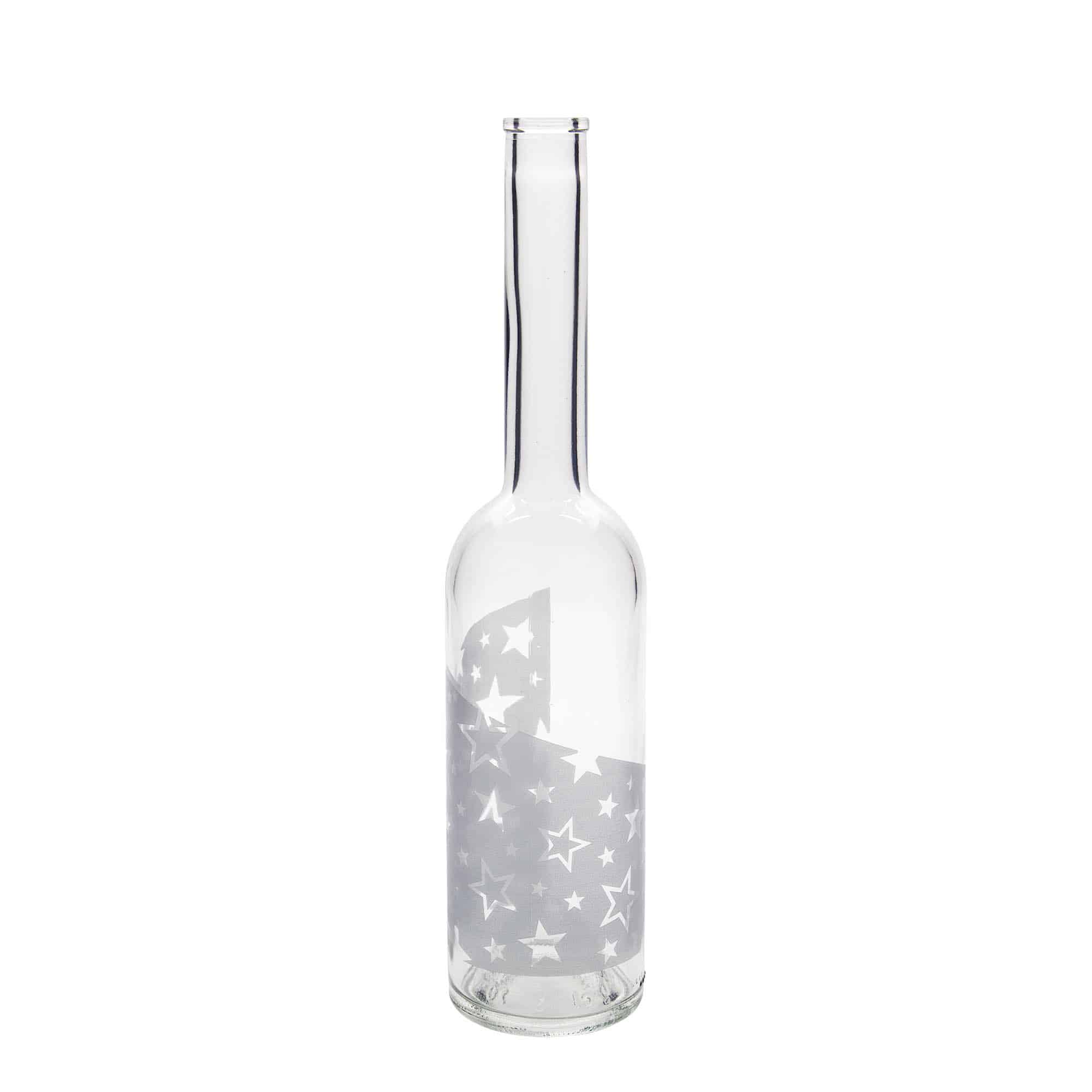 Skleněná lahev 500 ml 'Opera', motiv: Stříbrné hvězdy, uzávěr: korek Skleněná lahev 500 ml 'Opera', motiv: Stříbrné hvězdy, uzávěr: korek