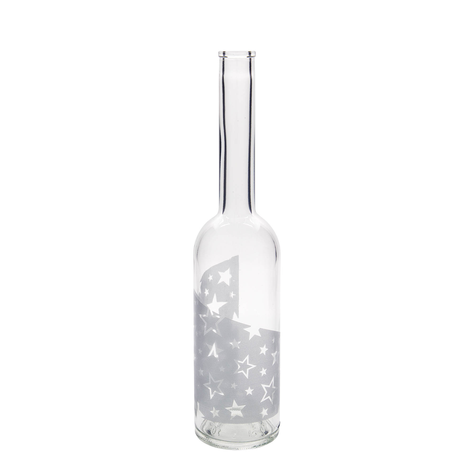 500 ml skleněná láhev 'Opera', motiv: stříbrné hvězdy, hrdlo: korek 500 ml skleněná láhev 'Opera', motiv: stříbrné hvězdy, hrdlo: korek