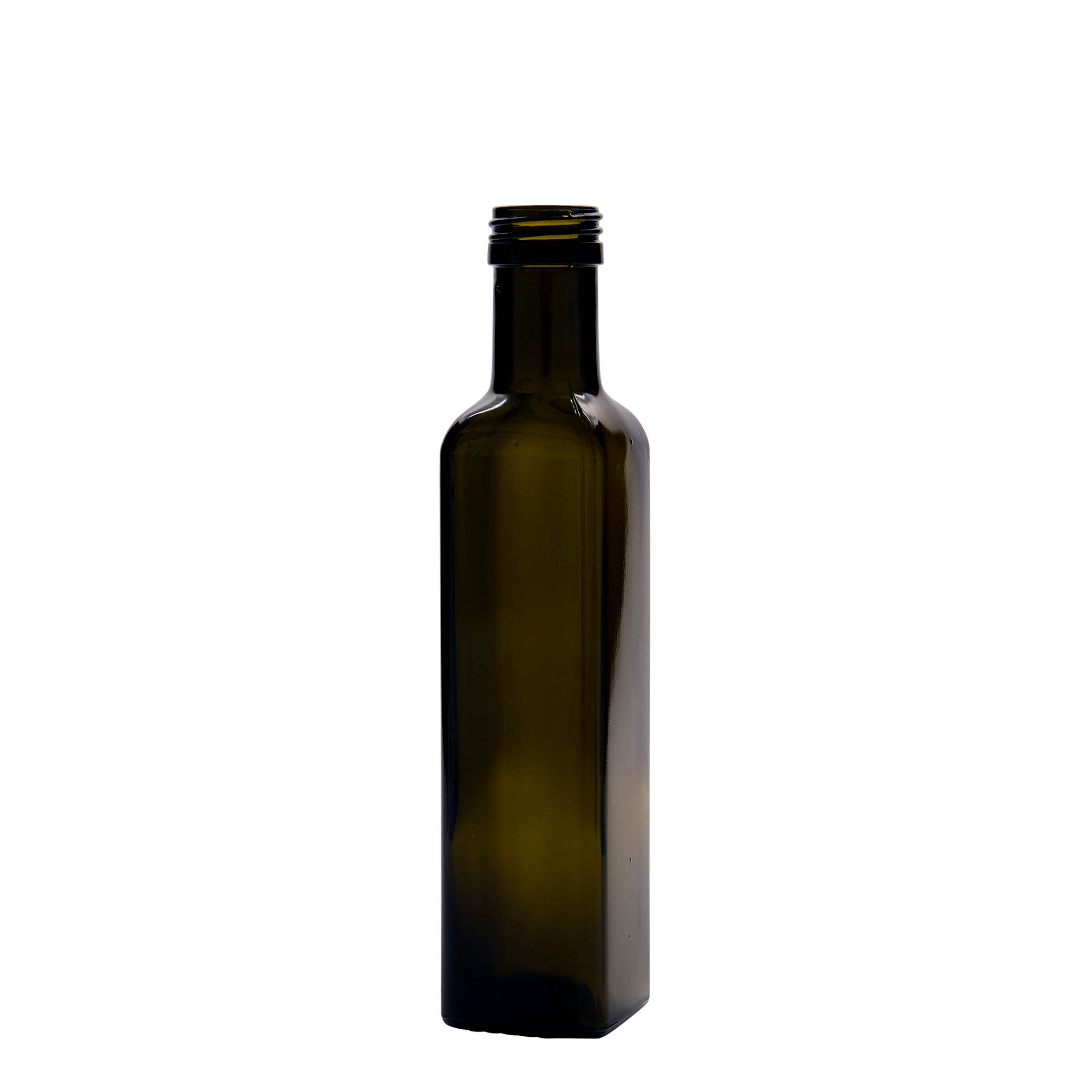 250 ml skleněná láhev 'Marasca', čtvercová, antik zelená, hrdlo: PP 31,5