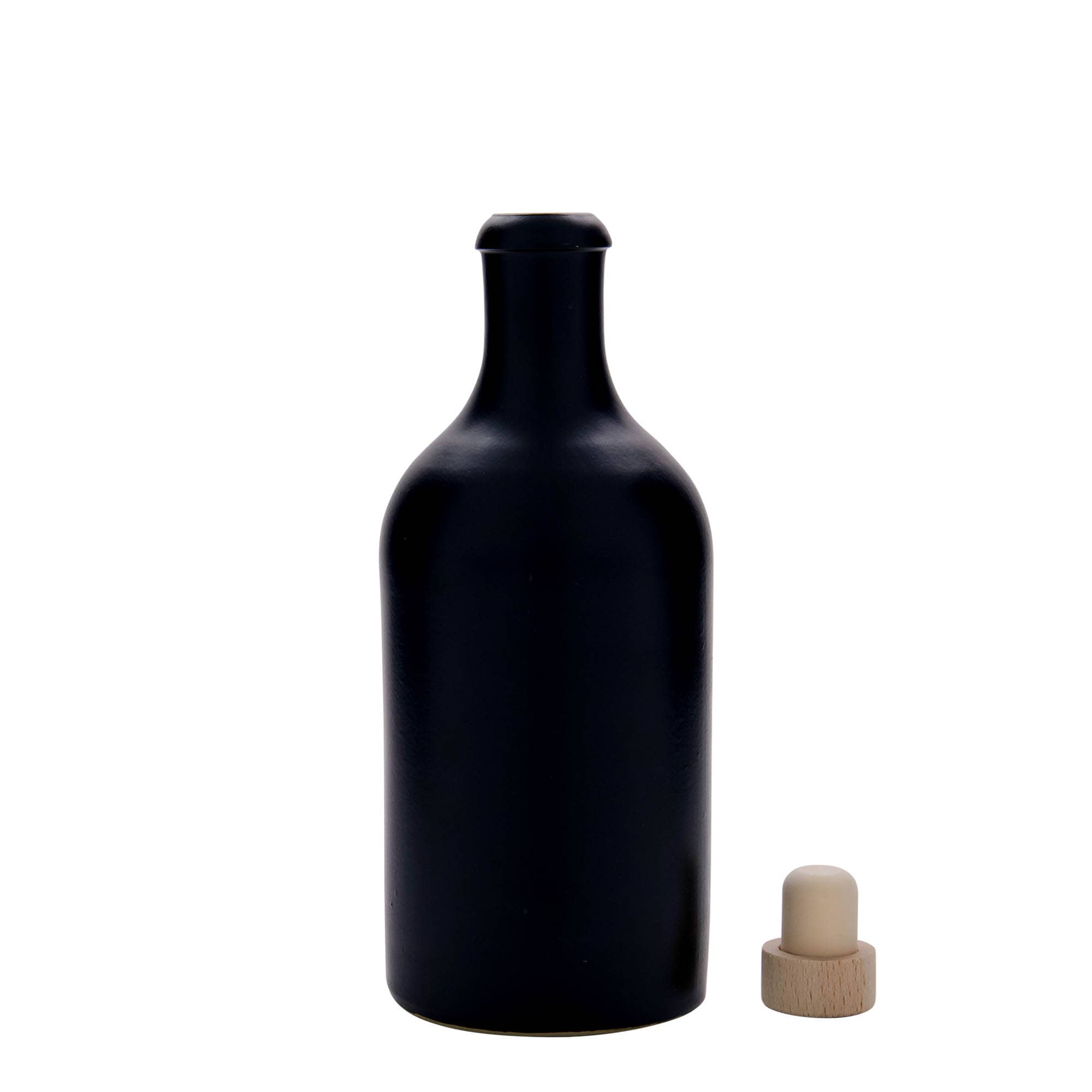 Hliněný džbán 500 ml, keramika, černý, uzávěr: korek