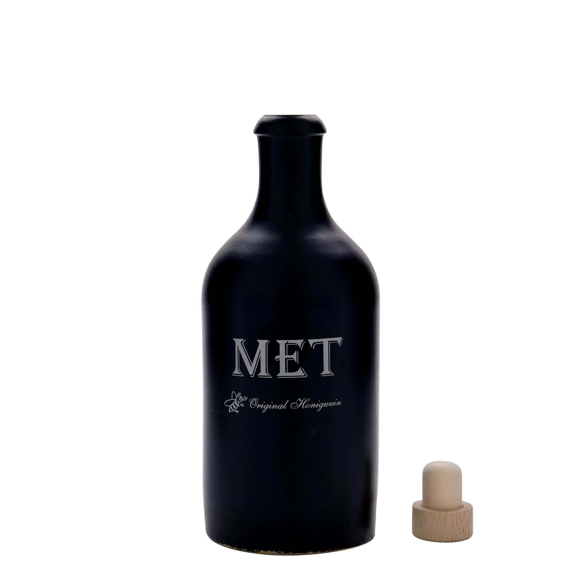 Hliněný džbán 500 ml, motiv: Medovina, keramika, černý, uzávěr: korek