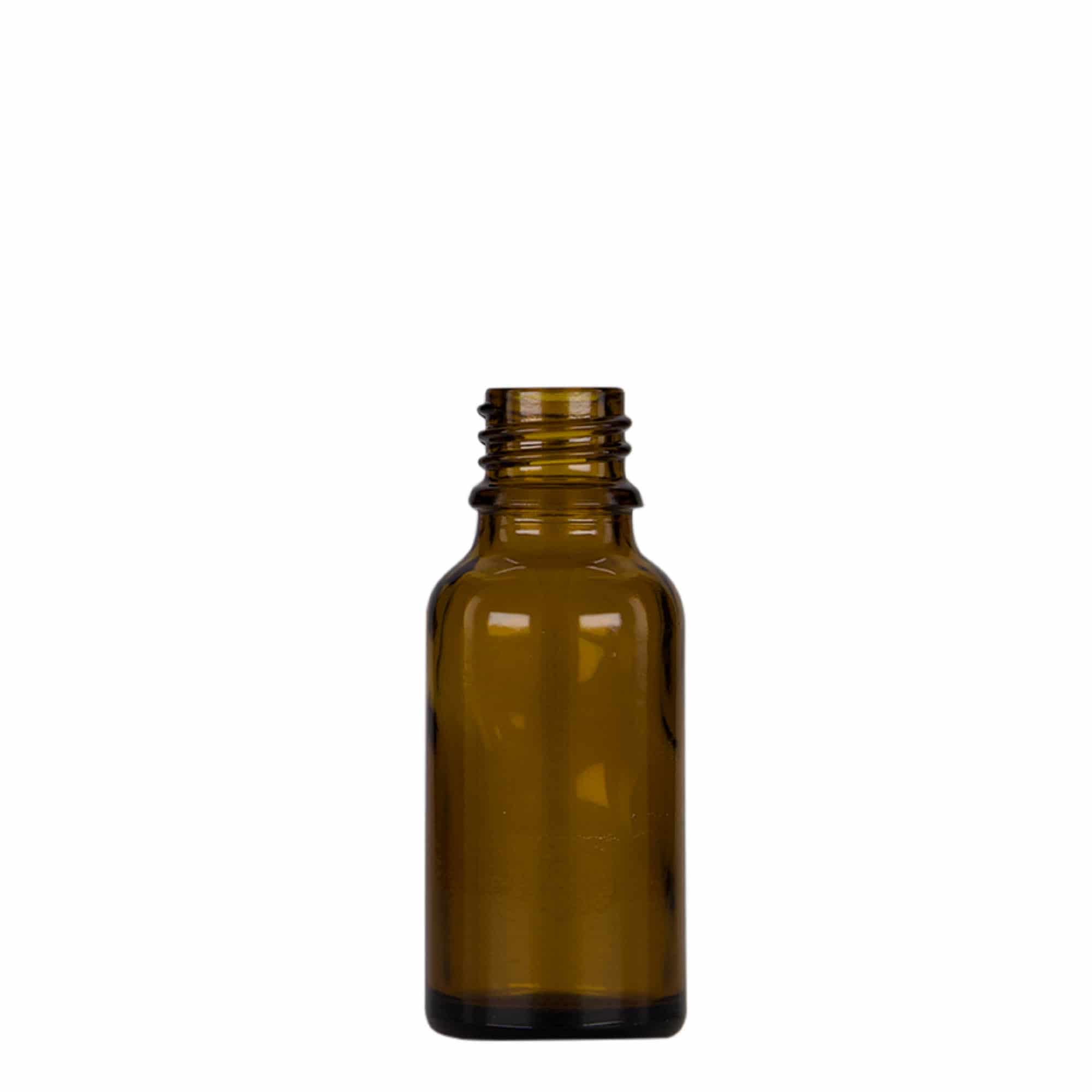 20 ml lahvička s kapátkem, lékařská, sklo, hnědo-černá, hrdlo: DIN 18