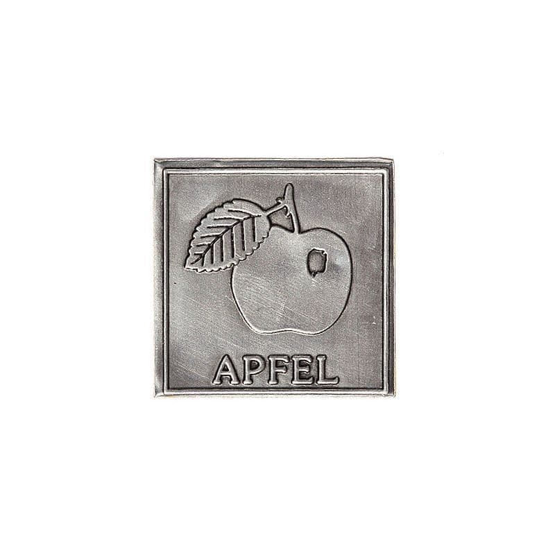 Cínový štítek 'Jablko', čtvercový, kov, stříbrný