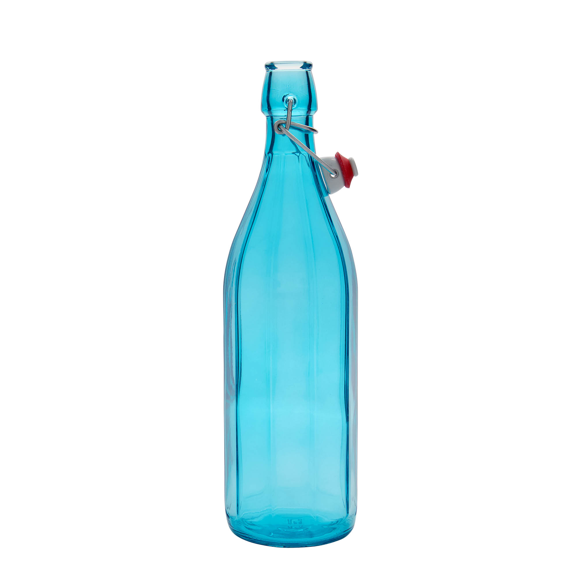 Skleněná lahev 1000 ml 'Oxford', desetiúhelníková, azurově modrá, uzávěr: třmenový uzávěr