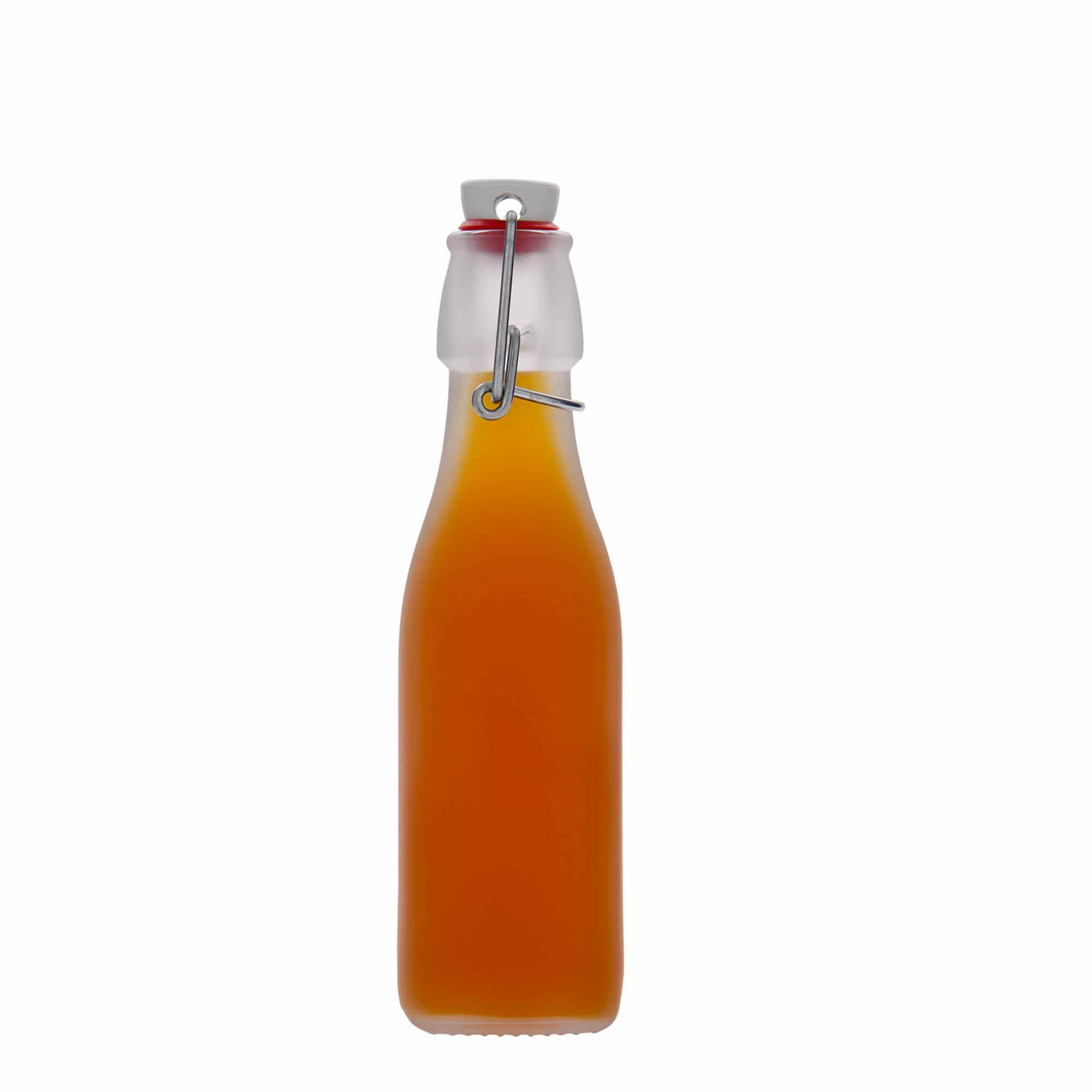 250 ml skleněná láhev 'Swing, čtvercová, bílá, hrdlo: závěsný uzávěr'